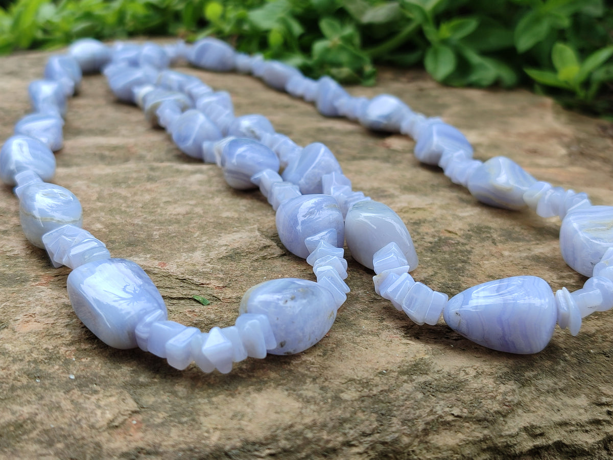 Polished Namibian Blue Lace Agate Mixed Tumble Stone Bead Necklace - Sold per Item- From Namibia - Toprock Gemstones and Minerals 