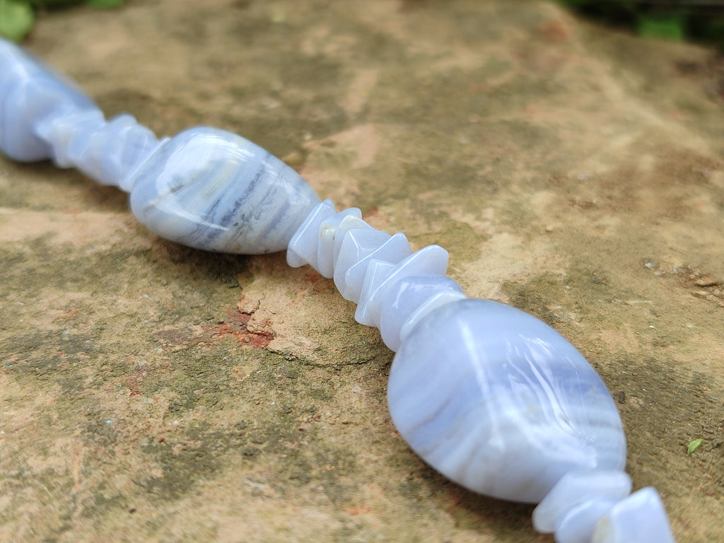 Polished Namibian Blue Lace Agate Mixed Tumble Stone Bead Necklace - Sold per Item- From Namibia - Toprock Gemstones and Minerals 