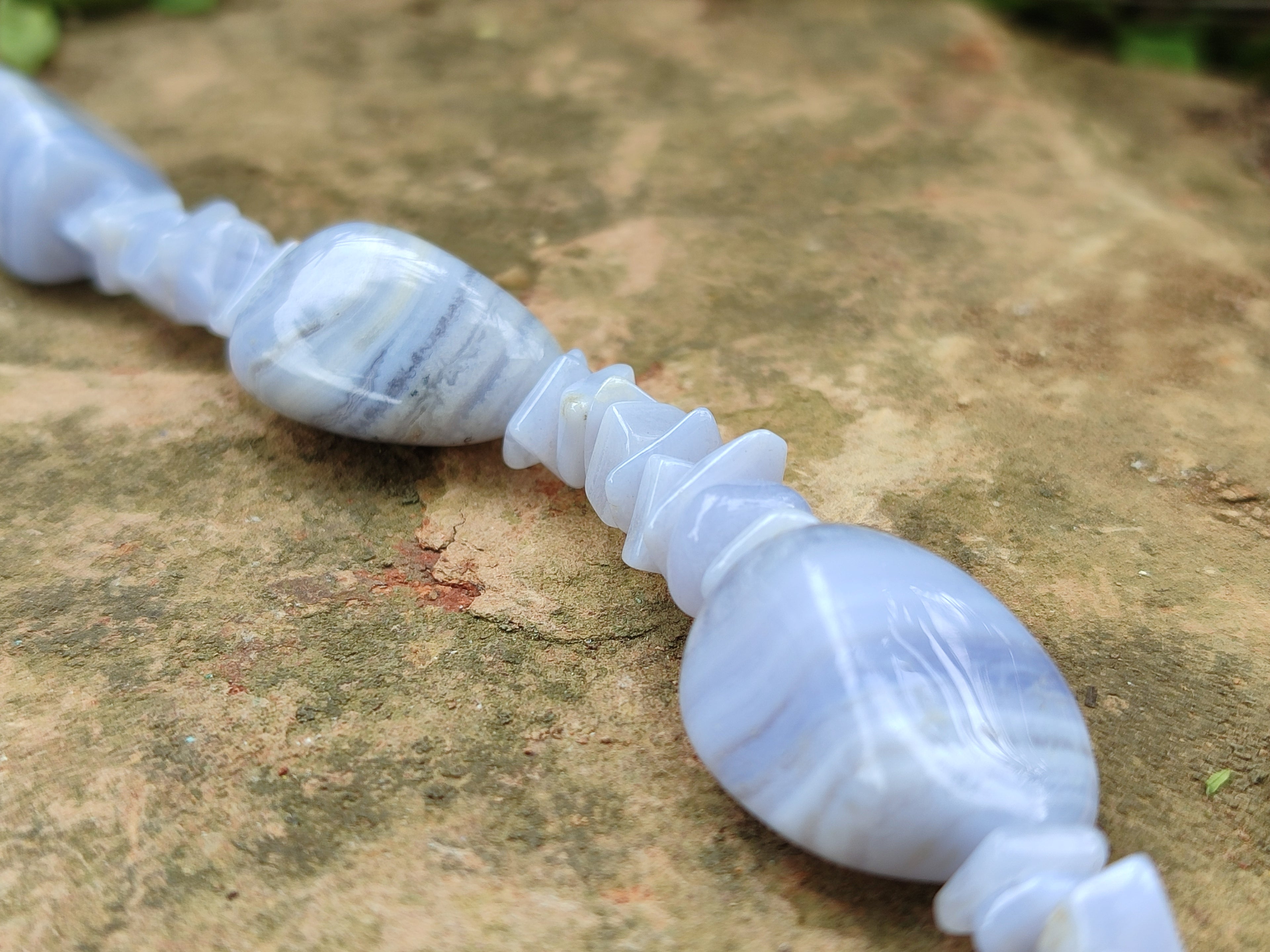 Polished Namibian Blue Lace Agate Mixed Tumble Stone Bead Necklace - Sold per Item- From Namibia - Toprock Gemstones and Minerals 