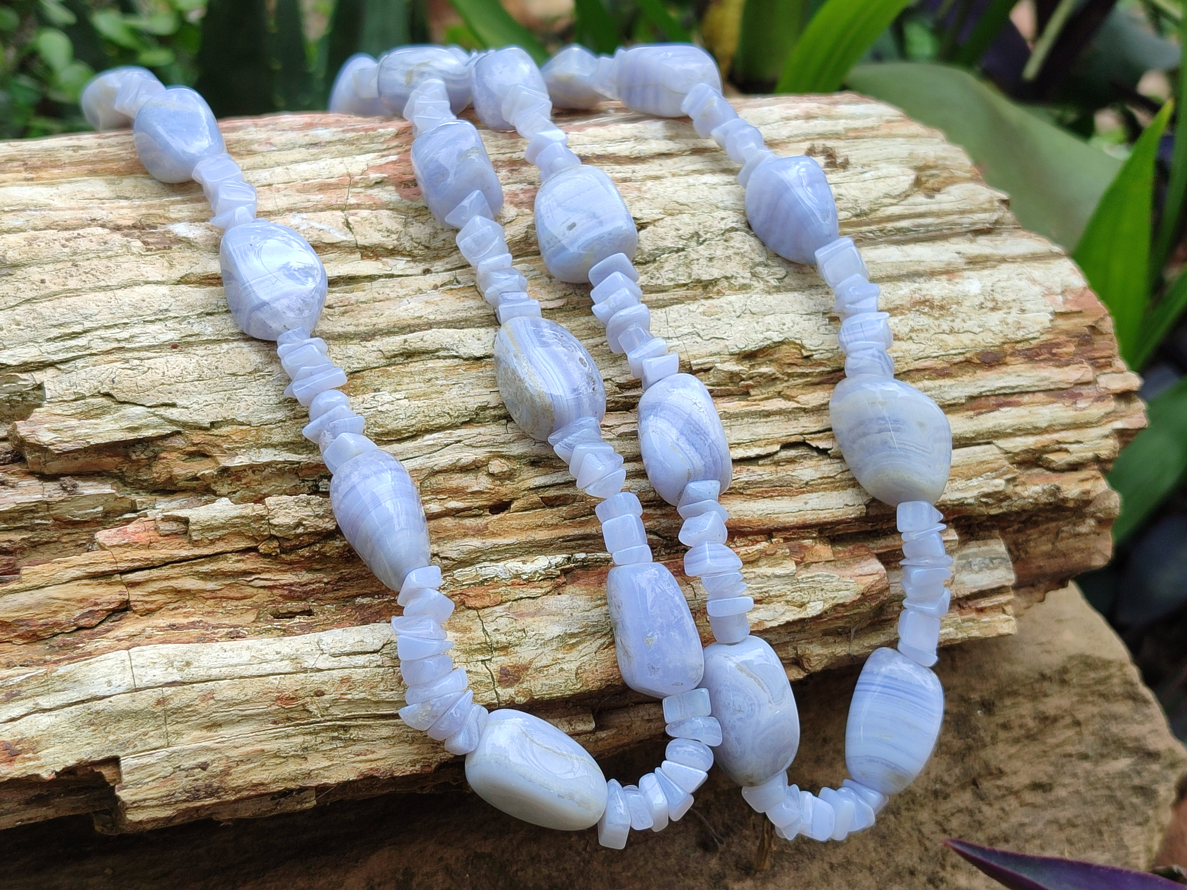Polished Namibian Blue Lace Agate Mixed Tumble Stone Bead Necklace - Sold per Item- From Namibia - Toprock Gemstones and Minerals 