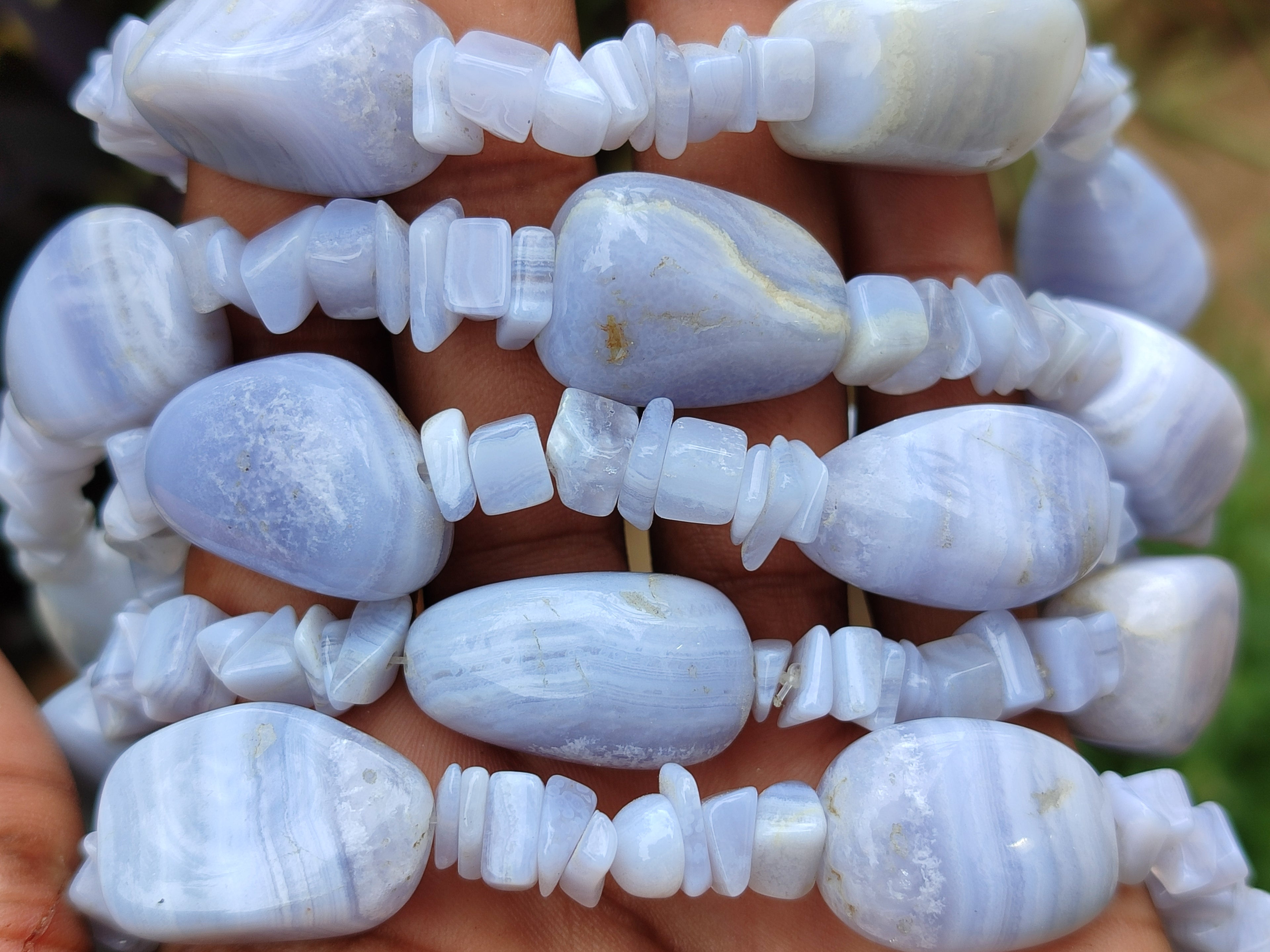 Polished Namibian Blue Lace Agate Mixed Tumble Stone Bead Necklace - Sold per Item- From Namibia - Toprock Gemstones and Minerals 