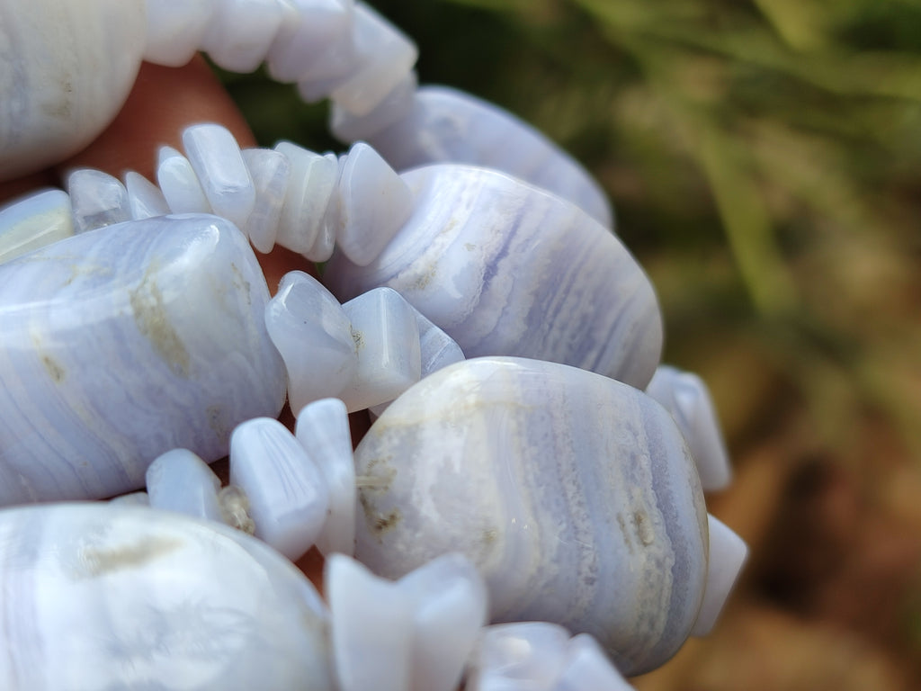 Polished Namibian Blue Lace Agate Mixed Tumble Stone Bead Necklace - Sold per Item- From Namibia - Toprock Gemstones and Minerals 