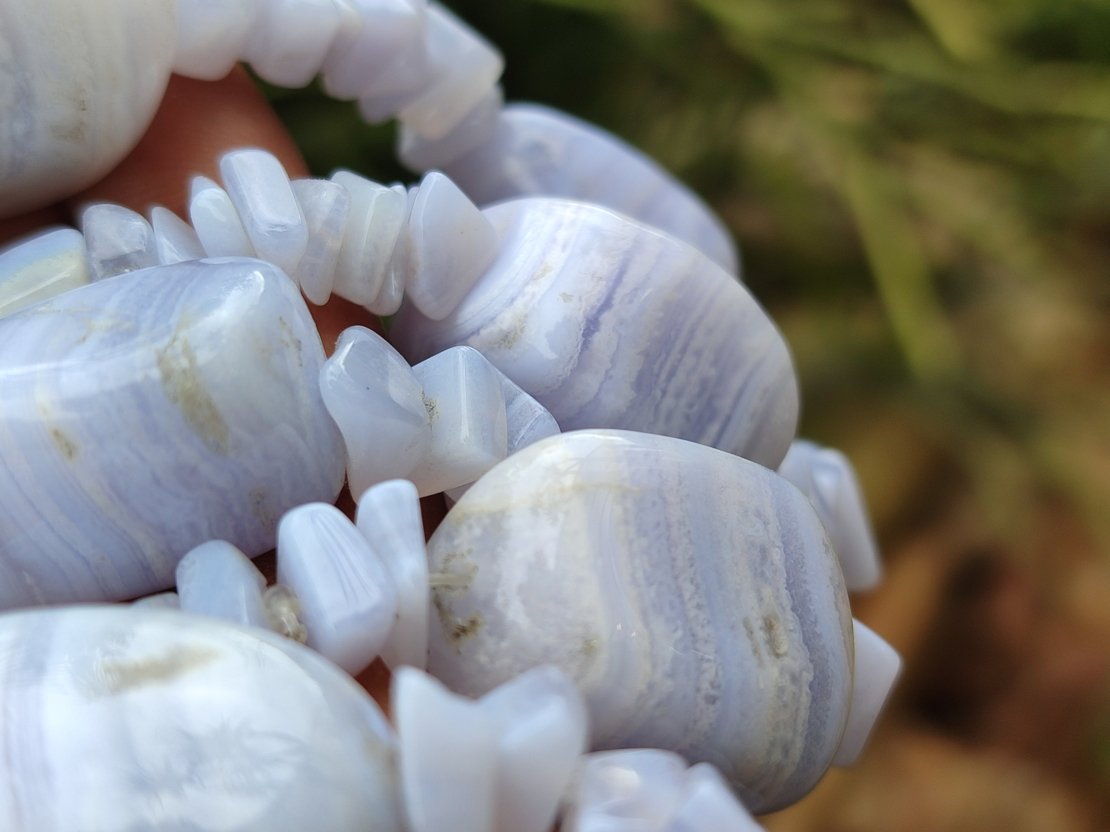 Polished Namibian Blue Lace Agate Mixed Tumble Stone Bead Necklace - Sold per Item- From Namibia - Toprock Gemstones and Minerals 