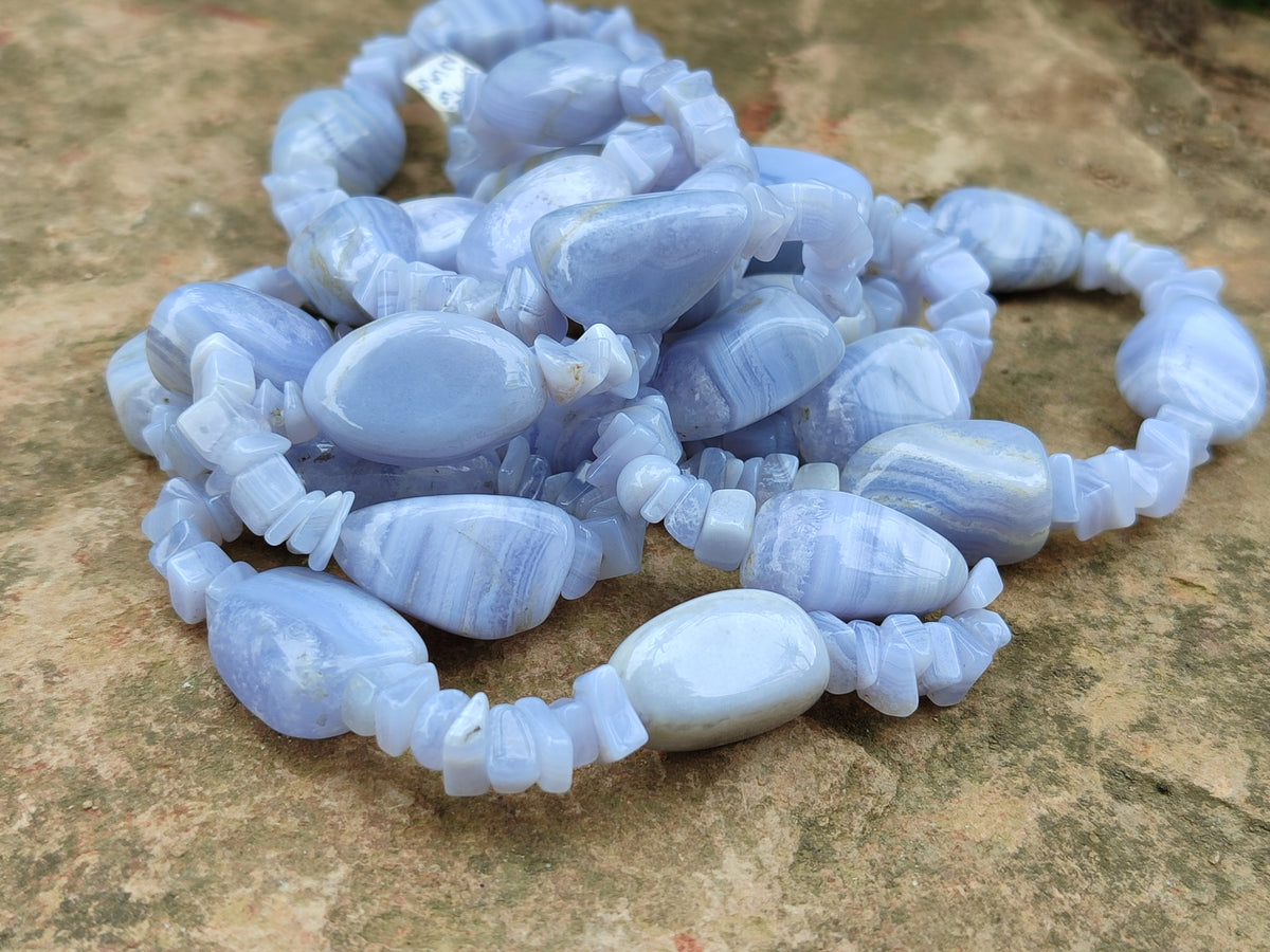Polished Namibian Blue Lace Agate Mixed Tumble Stone Bead Necklace - Sold per Item- From Namibia - Toprock Gemstones and Minerals 
