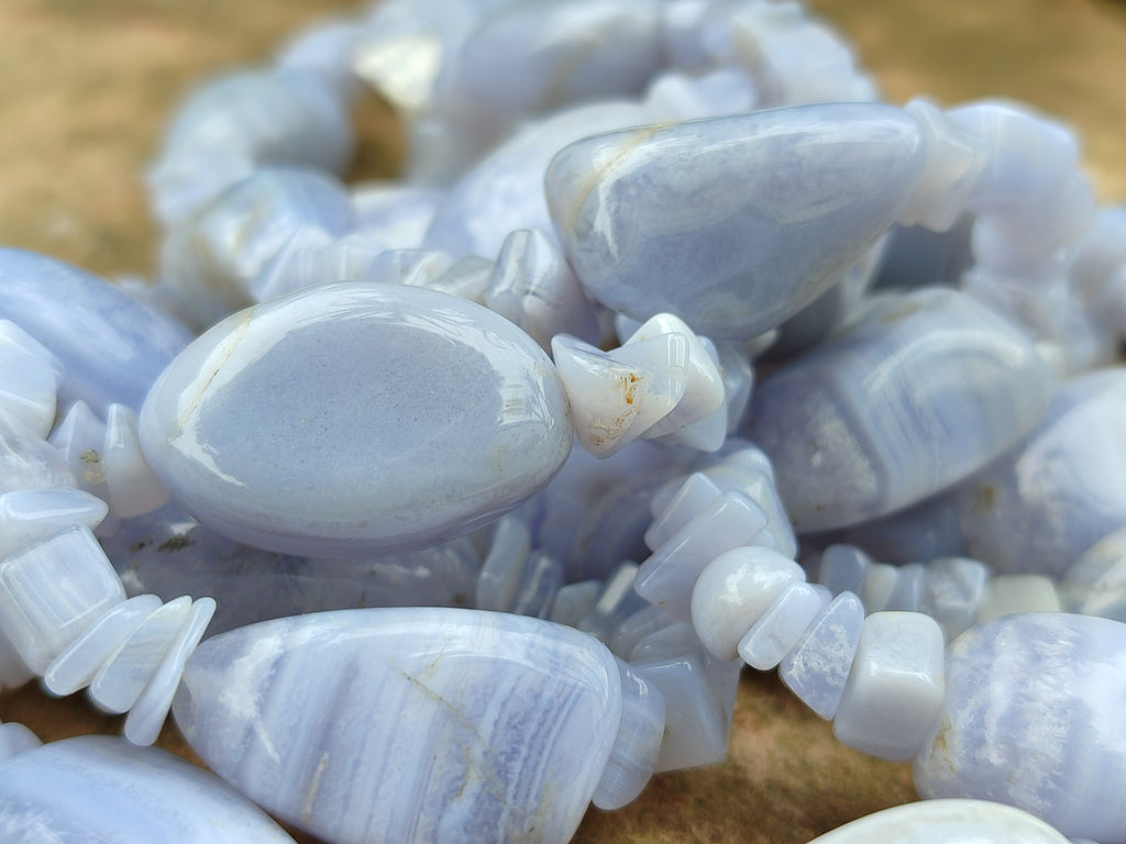 Polished Namibian Blue Lace Agate Mixed Tumble Stone Bead Necklace - Sold per Item- From Namibia - Toprock Gemstones and Minerals 