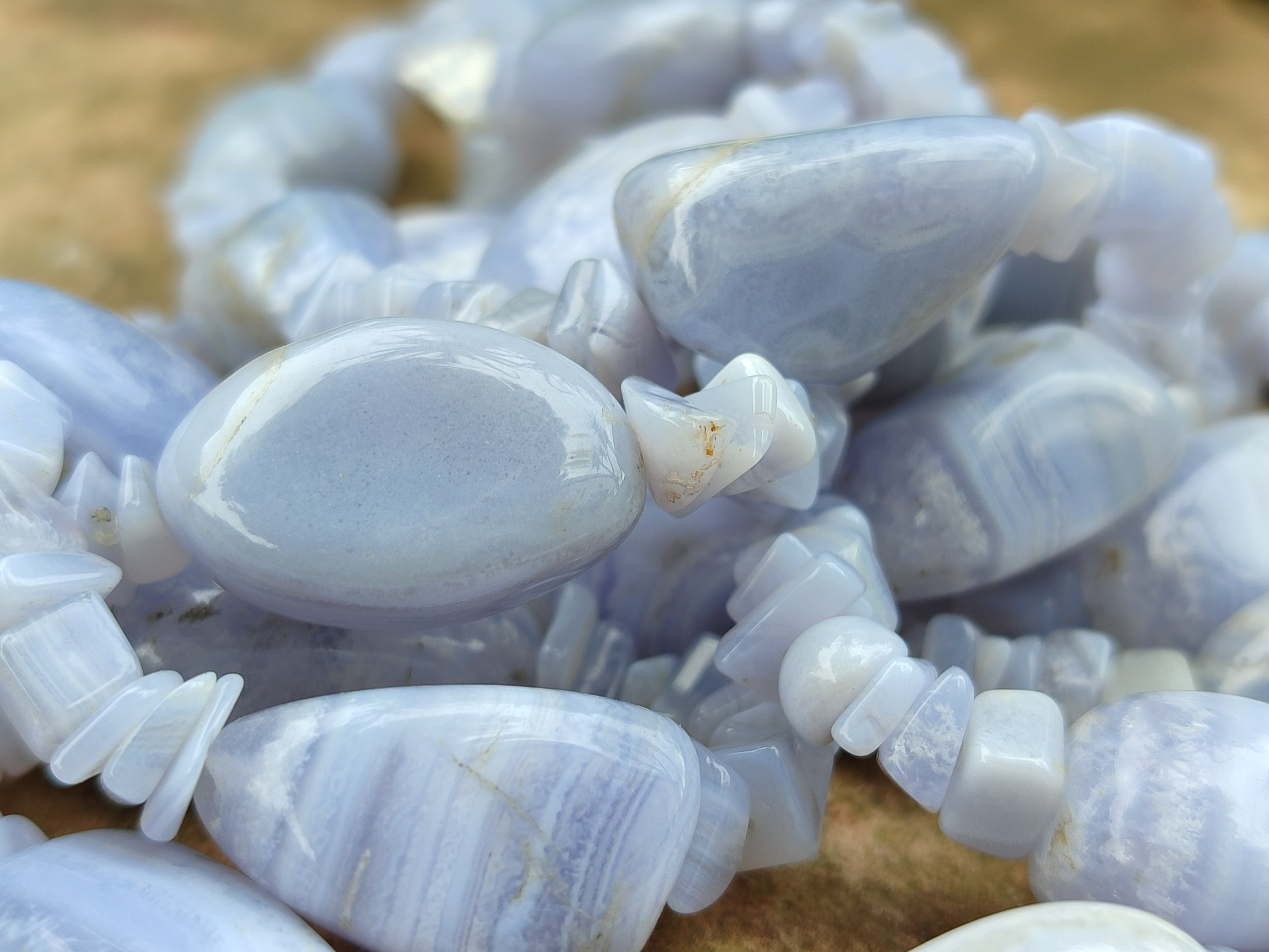 Polished Namibian Blue Lace Agate Mixed Tumble Stone Bead Necklace - Sold per Item- From Namibia - Toprock Gemstones and Minerals 