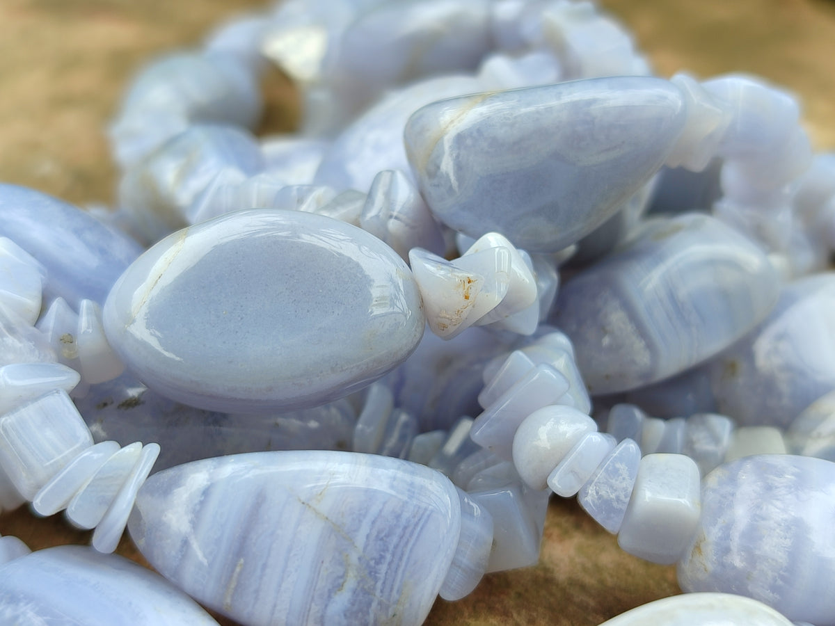 Polished Namibian Blue Lace Agate Mixed Tumble Stone Bead Necklace - Sold per Item- From Namibia - Toprock Gemstones and Minerals 