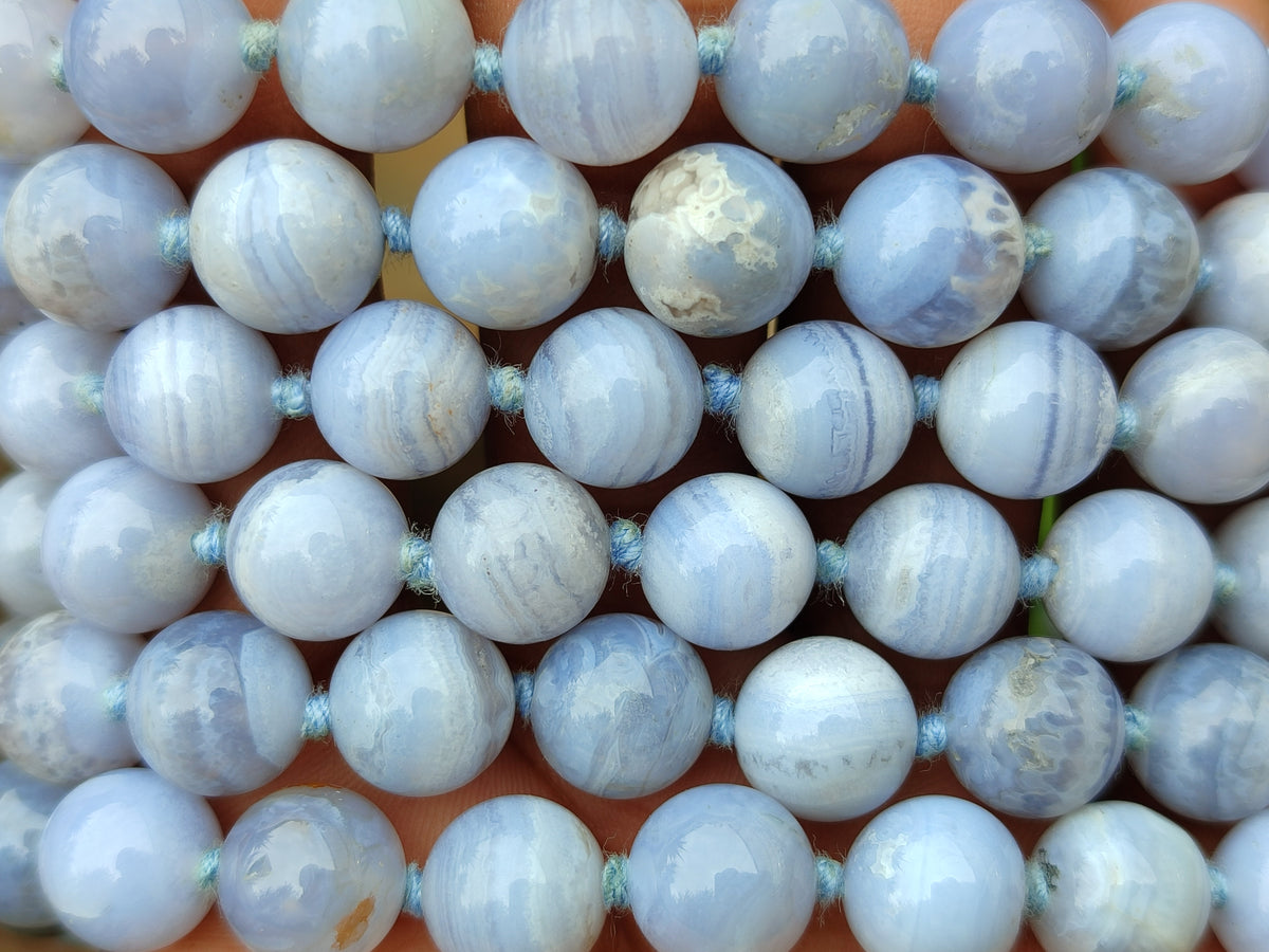 Polished Namibian Blue Lace Agate Ball Shaped 10mm Bead Necklace - Sold per Item- From Namibia - Toprock Gemstones and Minerals 