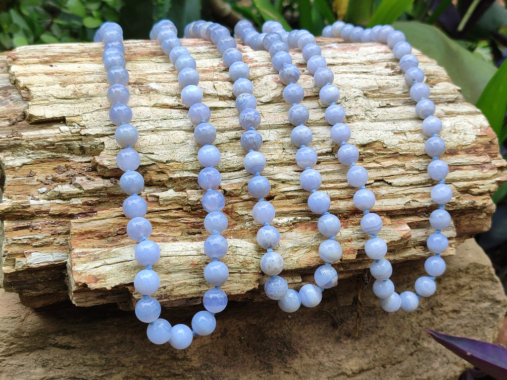 Polished Namibian Blue Lace Agate Ball Shaped 10mm Bead Necklace - Sold per Item- From Namibia - Toprock Gemstones and Minerals 