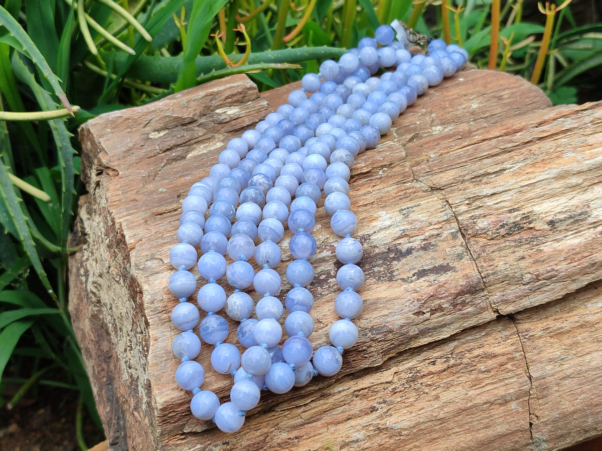 Polished Namibian Blue Lace Agate Ball Shaped 10mm Bead Necklace - Sold per Item- From Namibia - Toprock Gemstones and Minerals 