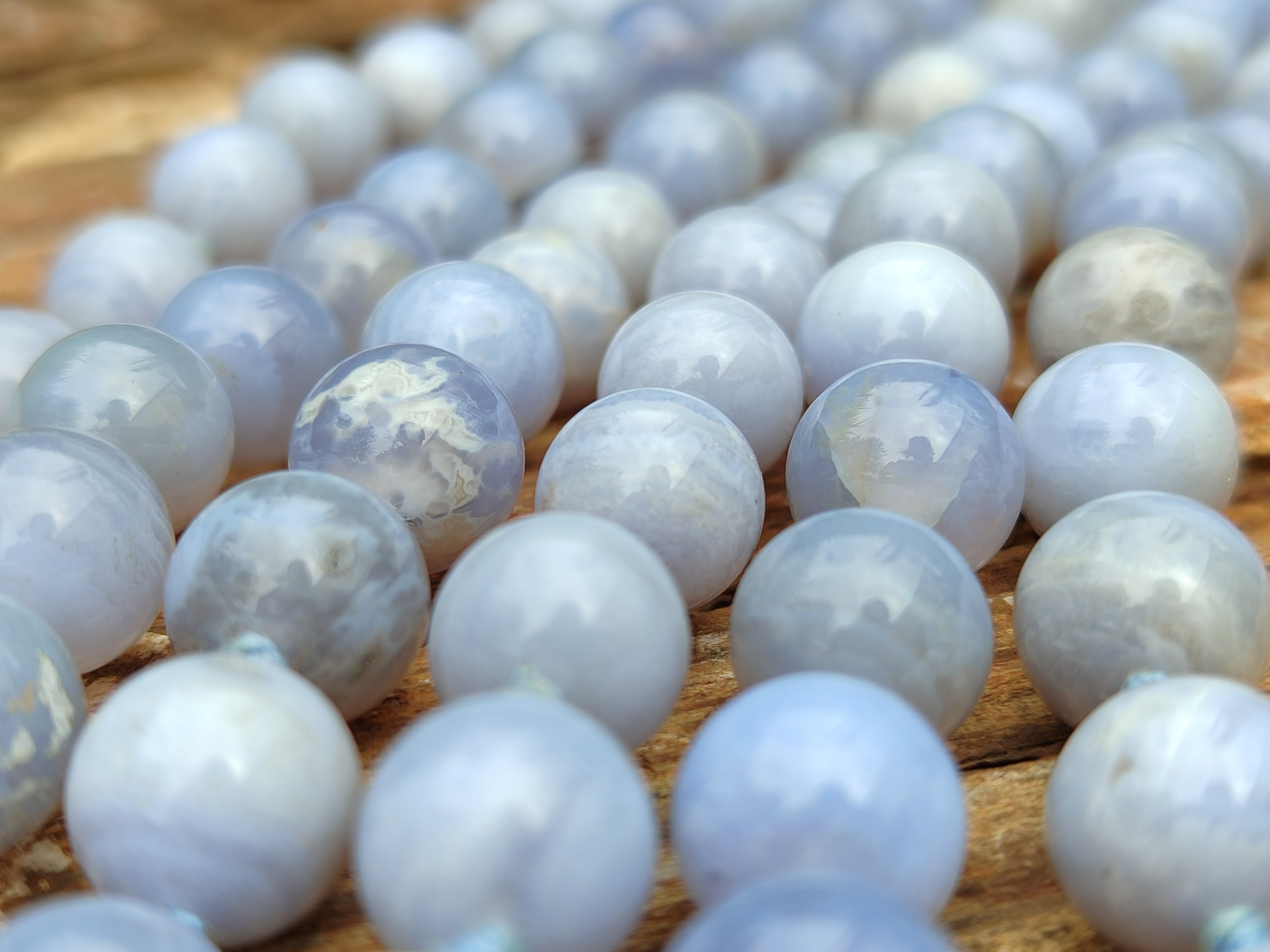 Polished Namibian Blue Lace Agate Ball Shaped 10mm Bead Necklace - Sold per Item- From Namibia - Toprock Gemstones and Minerals 