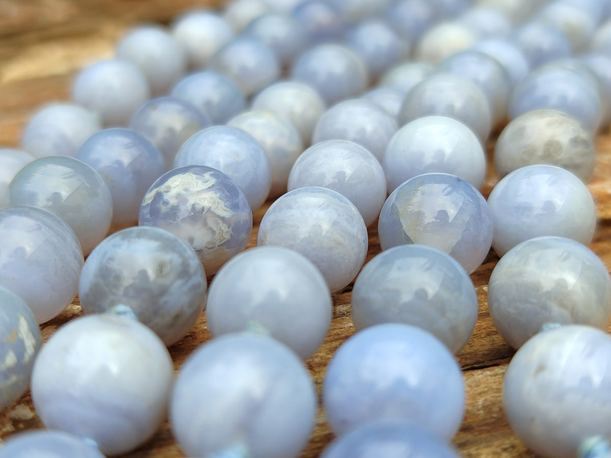 Polished Namibian Blue Lace Agate Ball Shaped 10mm Bead Necklace - Sold per Item- From Namibia - Toprock Gemstones and Minerals 