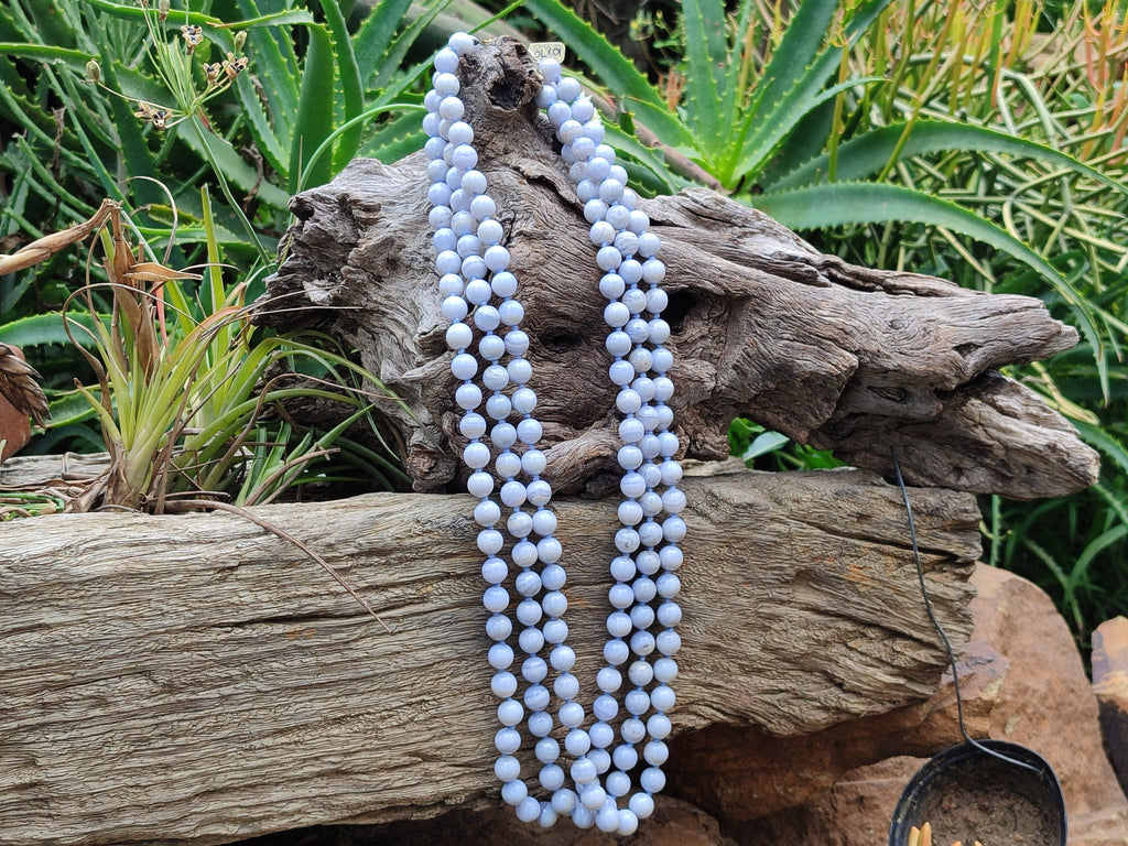 Polished Long Namibian Blue Lace Agate Ball Shaped Bead Necklace - Sold per Item- From Namibia - Toprock Gemstones and Minerals 