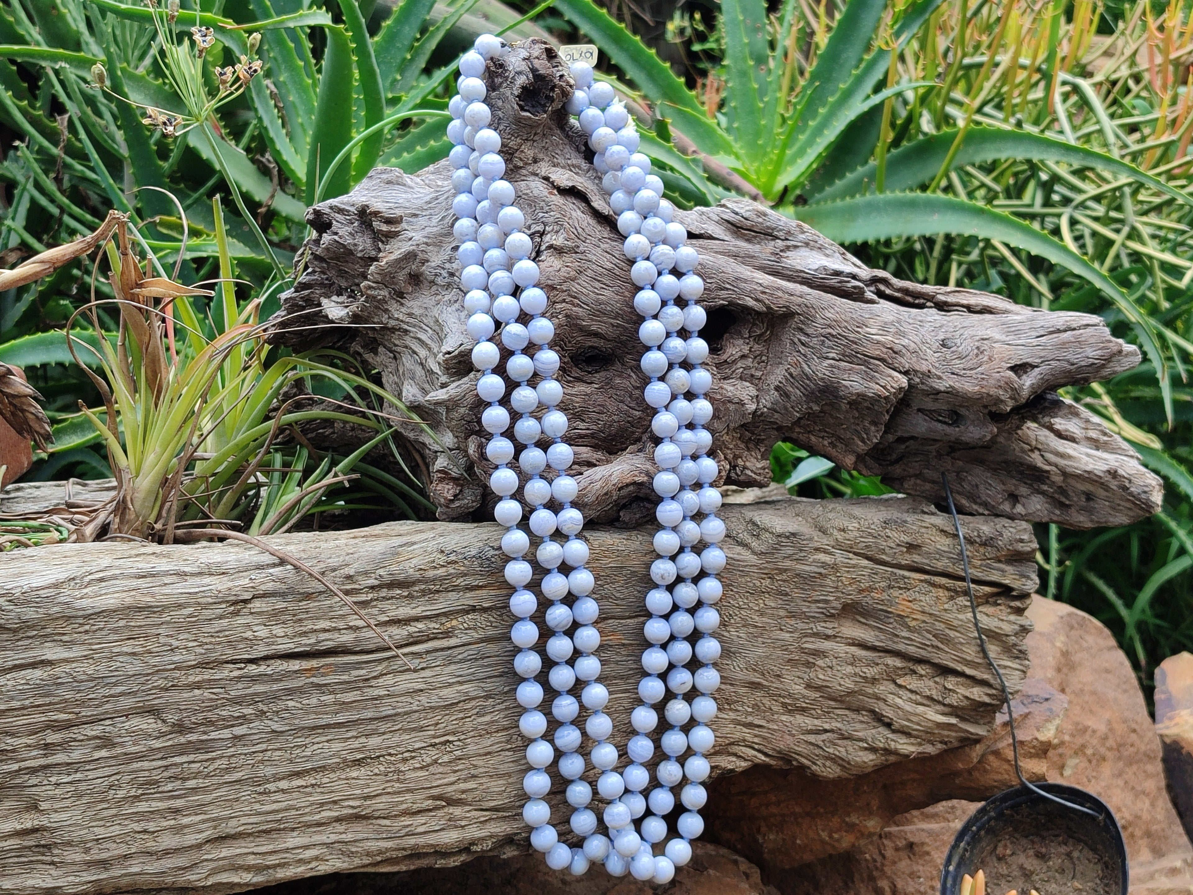 Polished Long Namibian Blue Lace Agate Ball Shaped Bead Necklace - Sold per Item- From Namibia - Toprock Gemstones and Minerals 