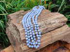 Polished Long Namibian Blue Lace Agate Ball Shaped Bead Necklace - Sold per Item- From Namibia - Toprock Gemstones and Minerals 