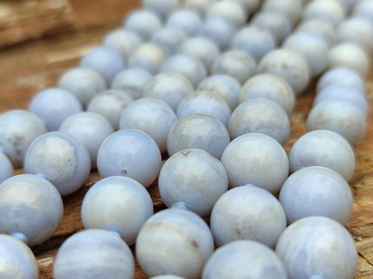 Polished Long Namibian Blue Lace Agate Ball Shaped Bead Necklace - Sold per Item- From Namibia - Toprock Gemstones and Minerals 