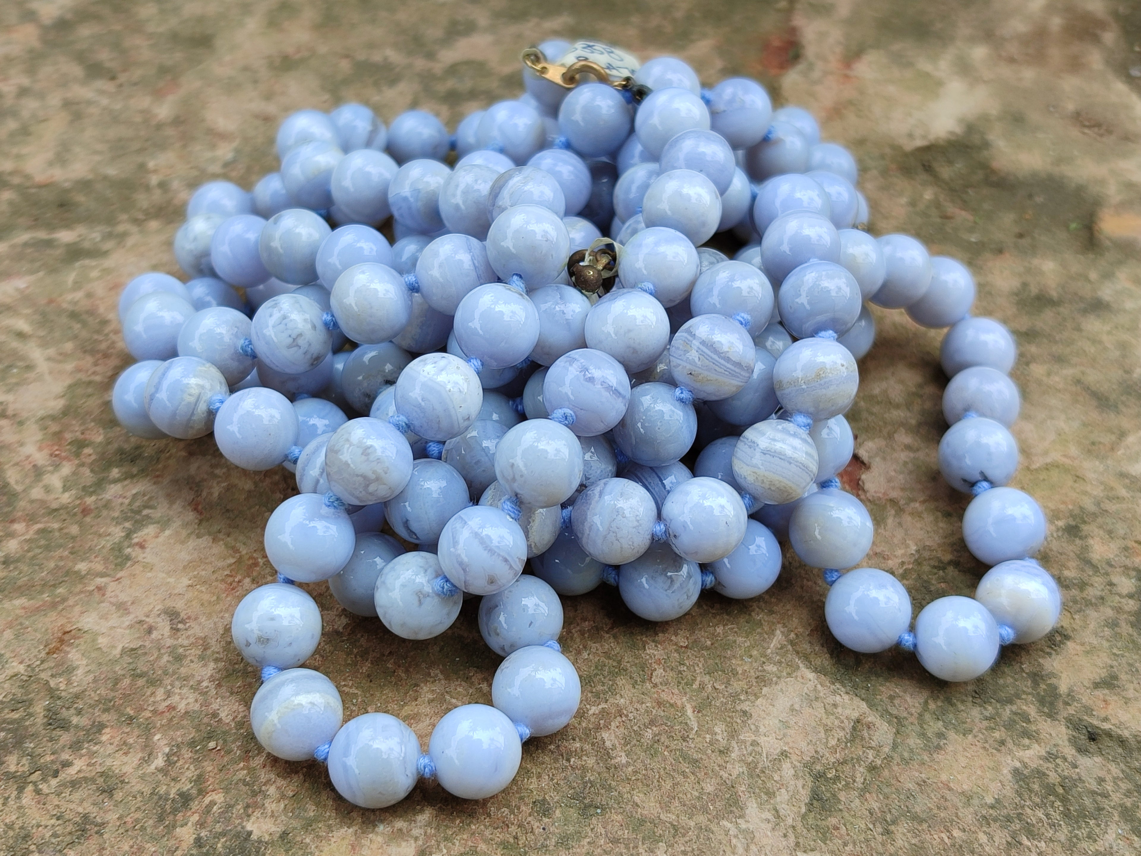 Polished Long Namibian Blue Lace Agate Ball Shaped Bead Necklace - Sold per Item- From Namibia - Toprock Gemstones and Minerals 