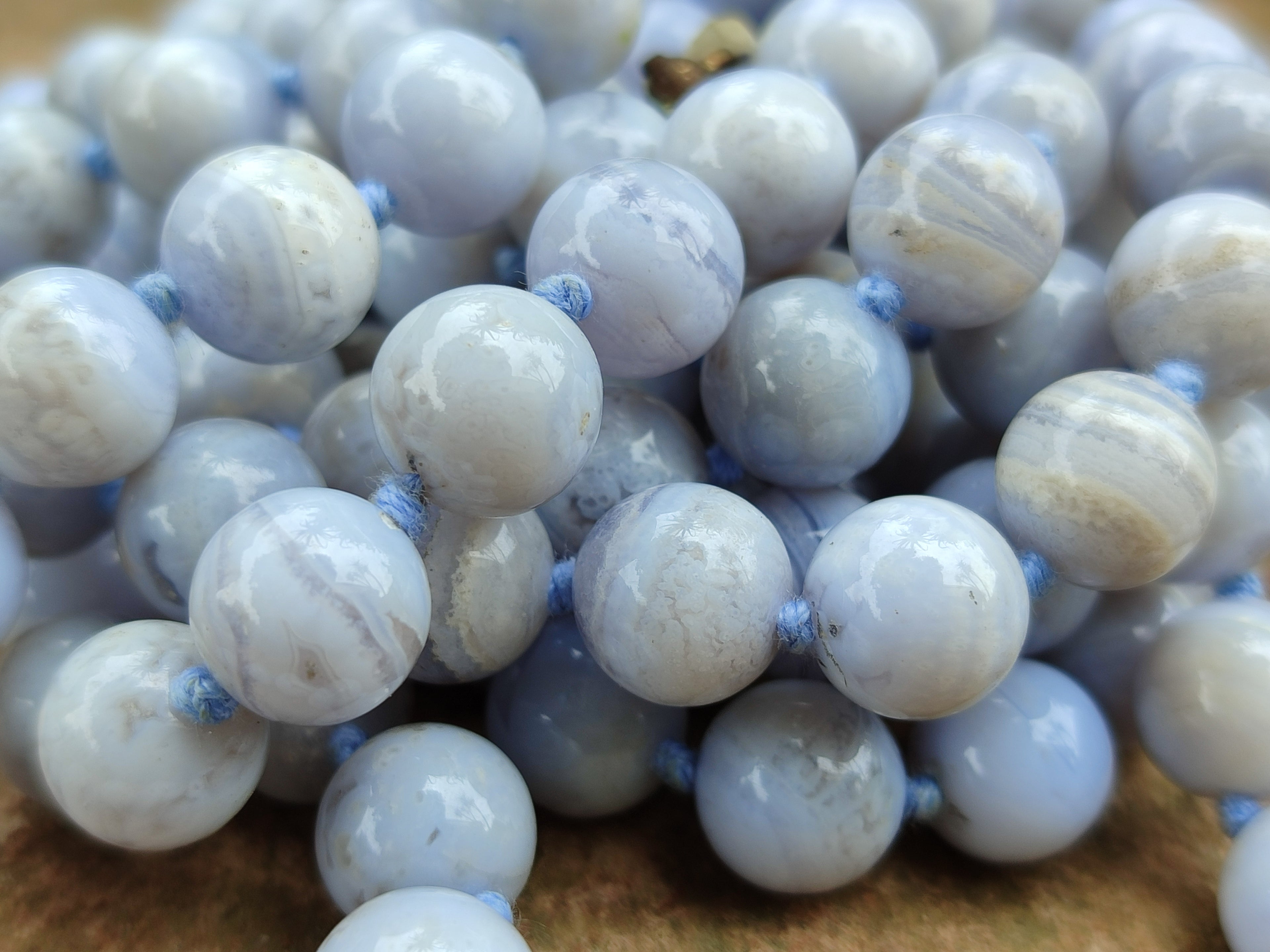 Polished Long Namibian Blue Lace Agate Ball Shaped Bead Necklace - Sold per Item- From Namibia - Toprock Gemstones and Minerals 