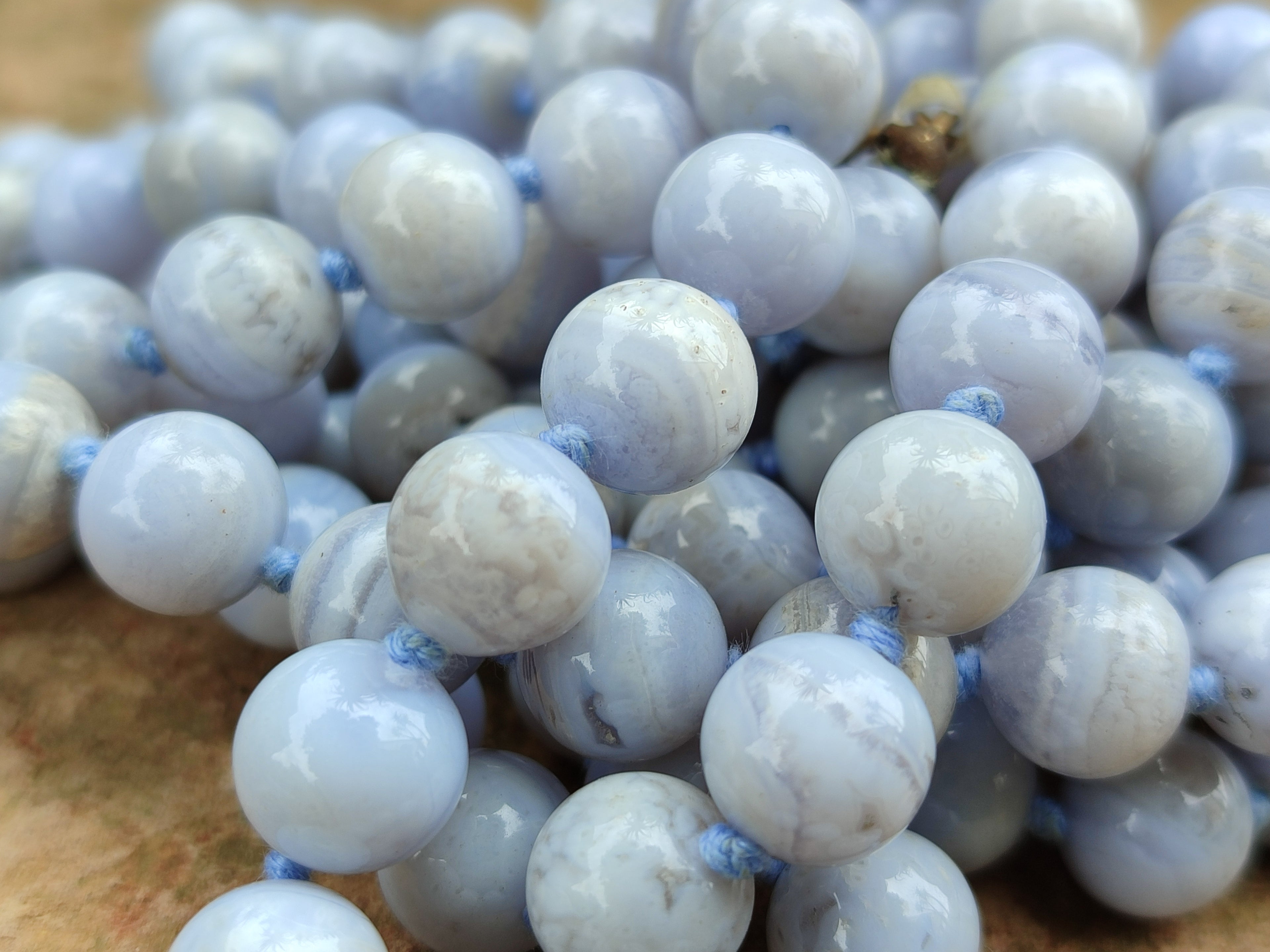 Polished Long Namibian Blue Lace Agate Ball Shaped Bead Necklace - Sold per Item- From Namibia - Toprock Gemstones and Minerals 