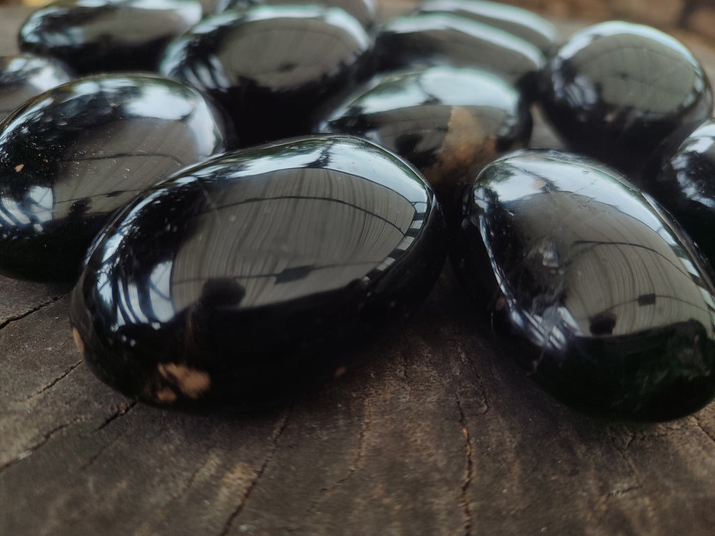 Polished Black Tourmaline Palm Stones x 12 From Madagascar - Toprock Gemstones and Minerals 
