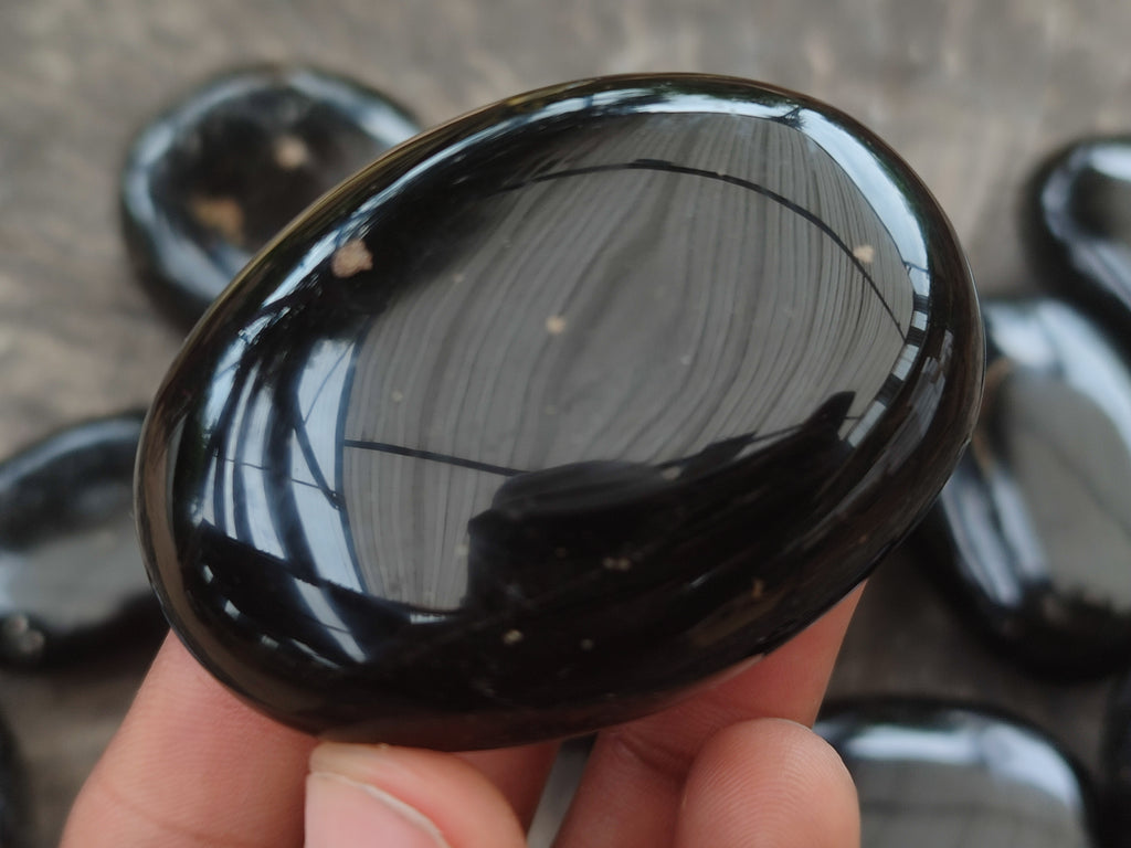 Polished Black Tourmaline Palm Stones x 12 From Madagascar - Toprock Gemstones and Minerals 