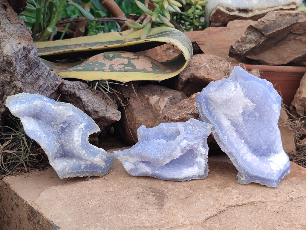 Natural Etched Blue Chalcedony Specimens x 3 From Nsanje, Malawi - Toprock Gemstones and Minerals 