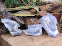 Natural Etched Blue Chalcedony Specimens x 3 From Nsanje, Malawi - Toprock Gemstones and Minerals 