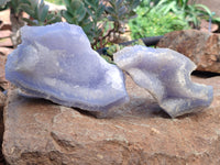 Natural Etched Blue Chalcedony Specimens x 3 From Nsanje, Malawi - Toprock Gemstones and Minerals 
