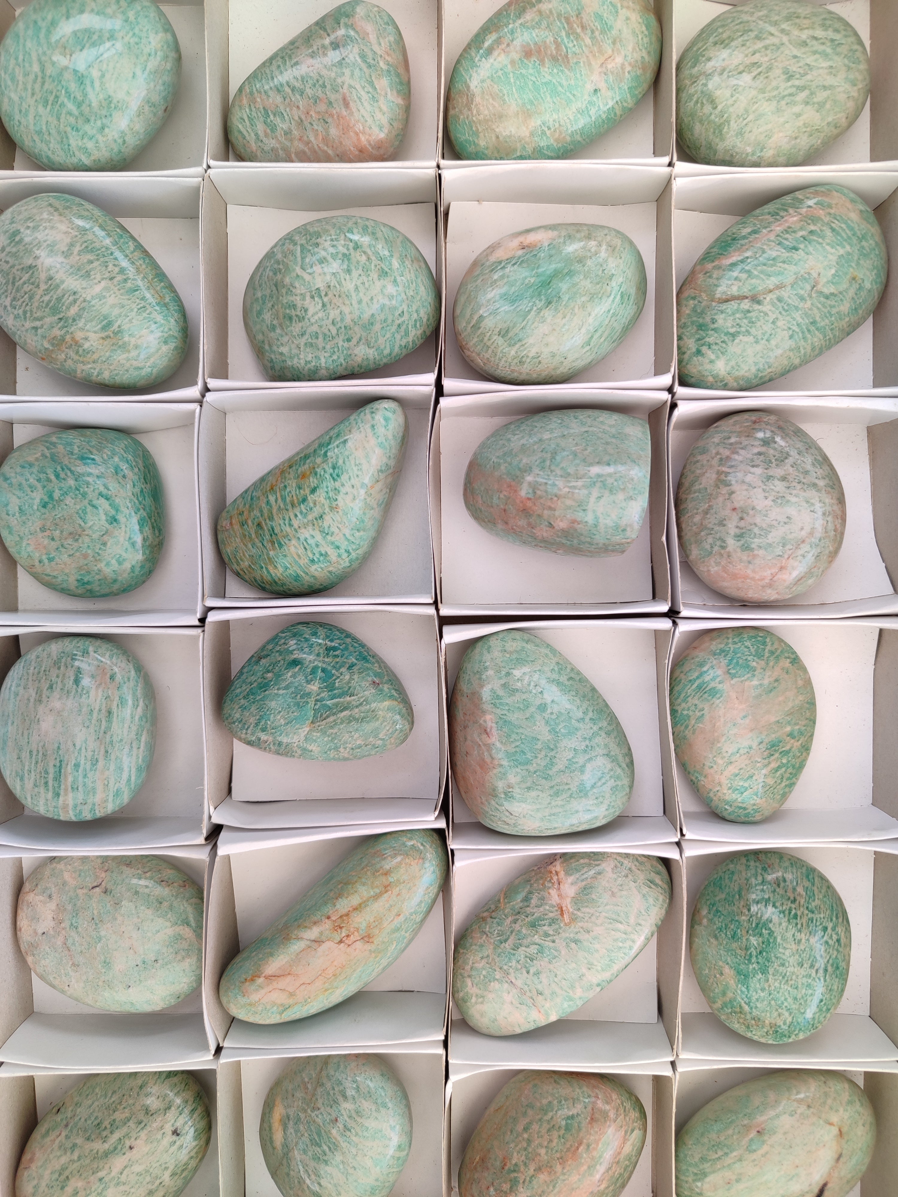 Polished Amazonite Palm Stones x 24 from Zimbabwe - Toprock Gemstones and Minerals 