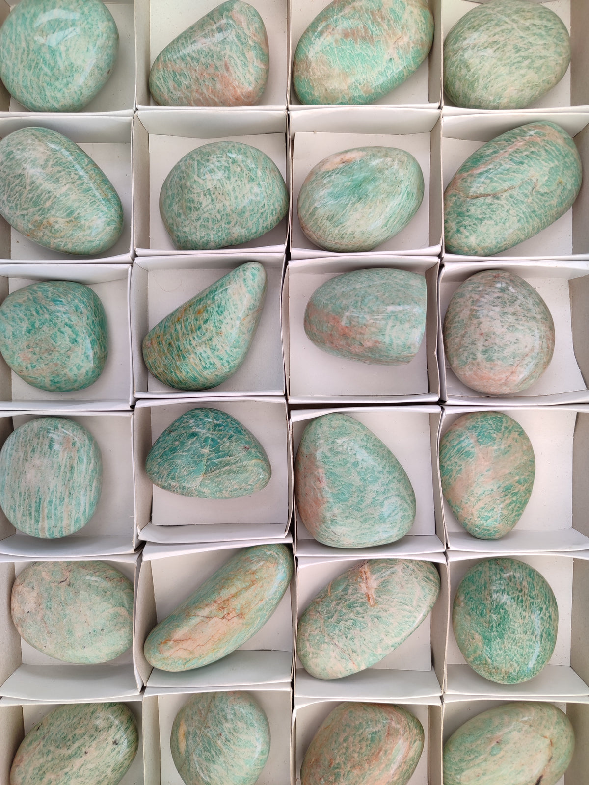 Polished Amazonite Palm Stones x 24 from Zimbabwe - Toprock Gemstones and Minerals 