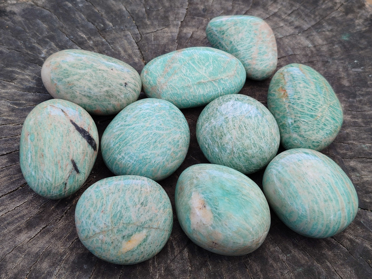 Polished Amazonite Palm Stones x 24 from Zimbabwe - Toprock Gemstones and Minerals 