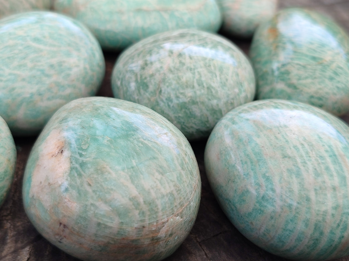 Polished Amazonite Palm Stones x 24 from Zimbabwe - Toprock Gemstones and Minerals 