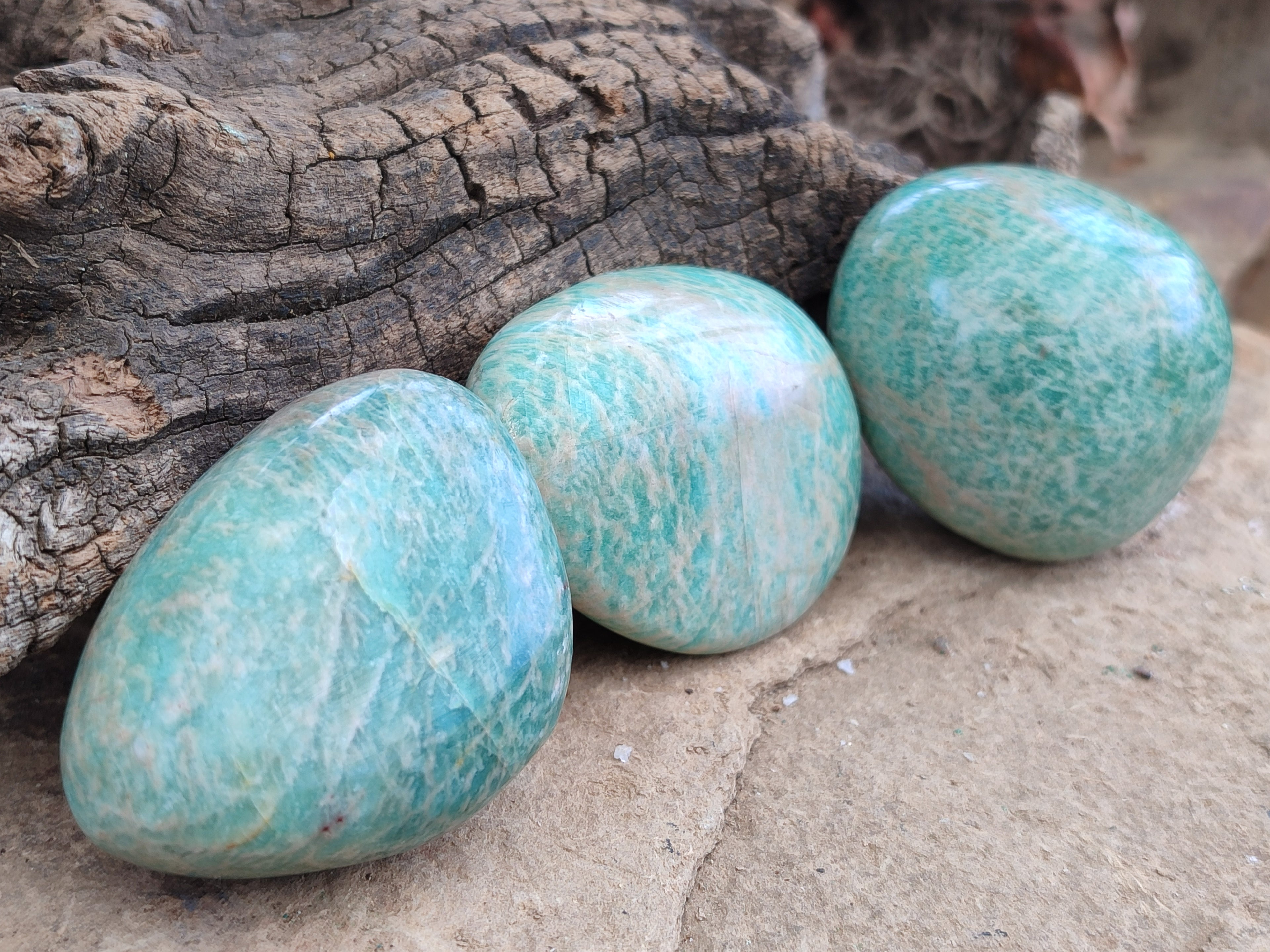 Polished Amazonite Palm Stones x 24 from Zimbabwe - Toprock Gemstones and Minerals 