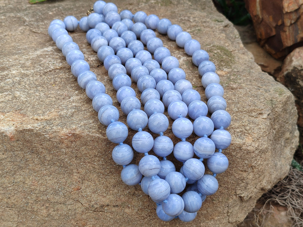 Polished Namibian Blue Lace Agate Ball Shaped 16mm Bead Necklace - Sold per Item- From Namibia - Toprock Gemstones and Minerals 