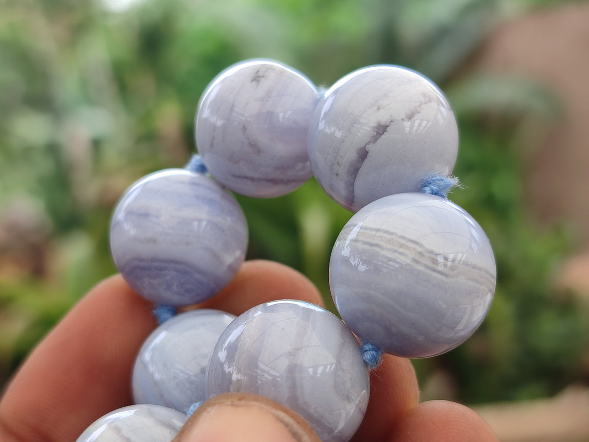 Polished Namibian Blue Lace Agate Ball Shaped 16mm Bead Necklace - Sold per Item- From Namibia - Toprock Gemstones and Minerals 