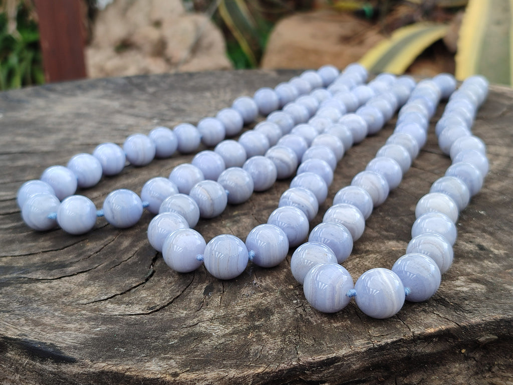 Polished Namibian Blue Lace Agate Ball Shaped 16mm Bead Necklace - Sold per Item- From Namibia - Toprock Gemstones and Minerals 