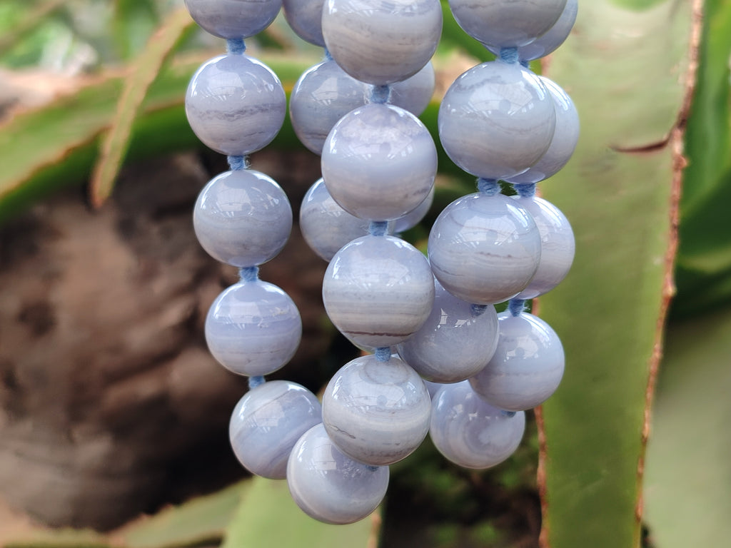 Polished Namibian Blue Lace Agate Ball Shaped 16mm Bead Necklace - Sold per Item- From Namibia - Toprock Gemstones and Minerals 