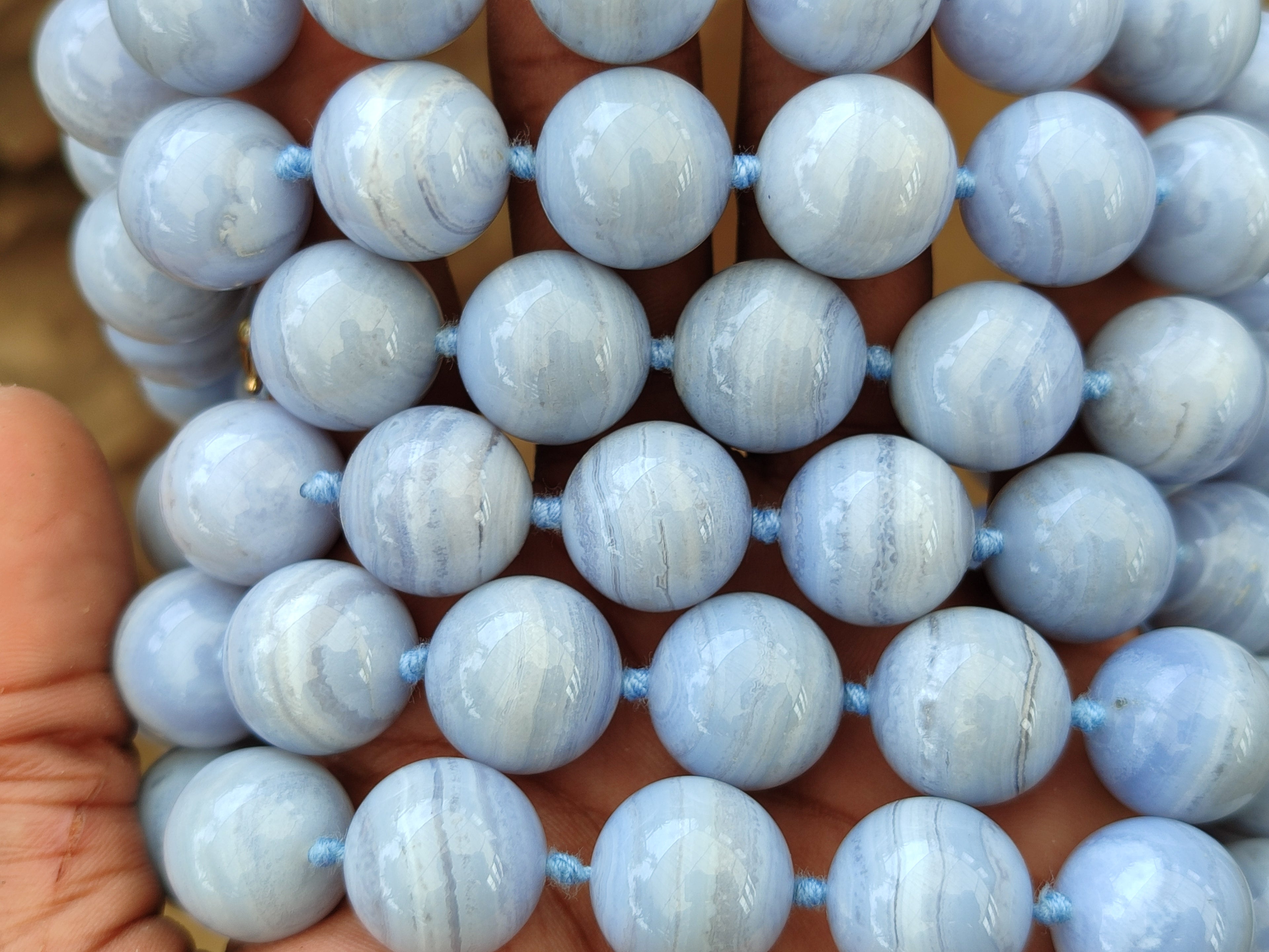 Polished Namibian Blue Lace Agate Ball Shaped 16mm Bead Necklace - Sold per Item- From Namibia - Toprock Gemstones and Minerals 