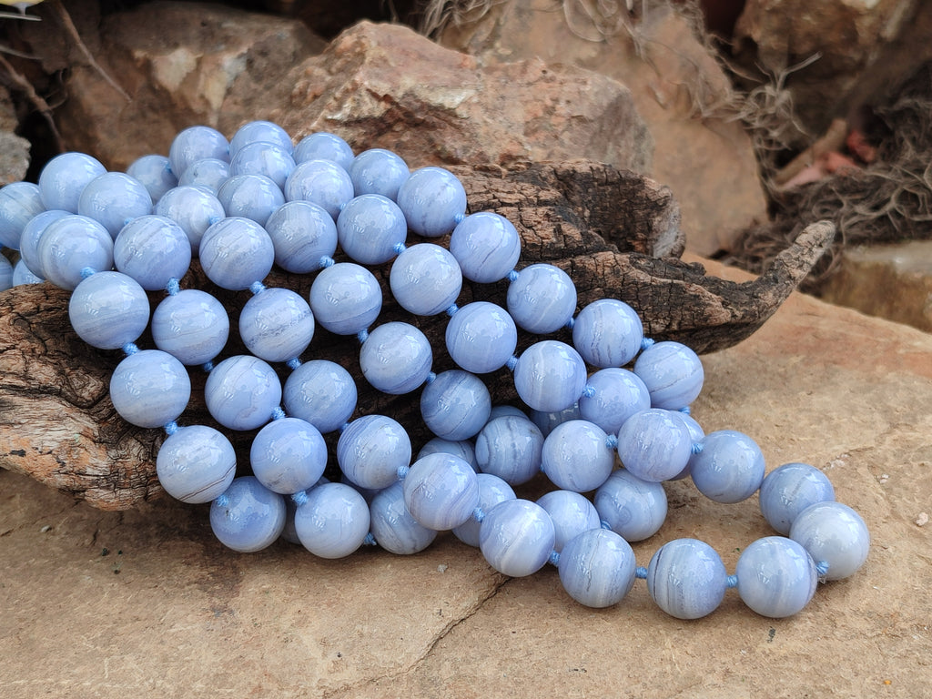 Polished Namibian Blue Lace Agate Ball Shaped 16mm Bead Necklace - Sold per Item- From Namibia - Toprock Gemstones and Minerals 