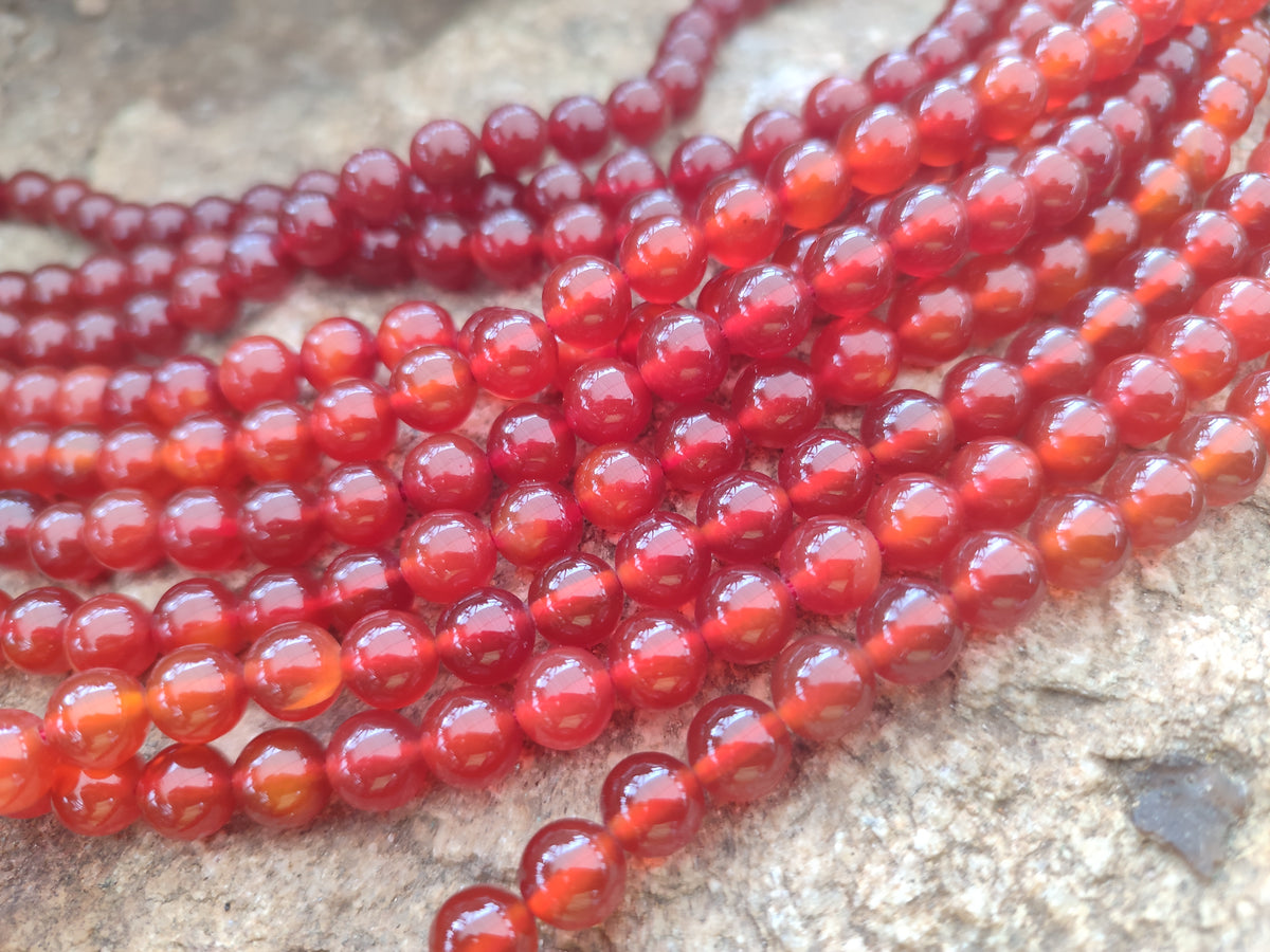 Polished Carnelian Agate Ball Shaped Beaded Necklace - Sold per Item - From Brazil - Toprock Gemstones and Minerals 