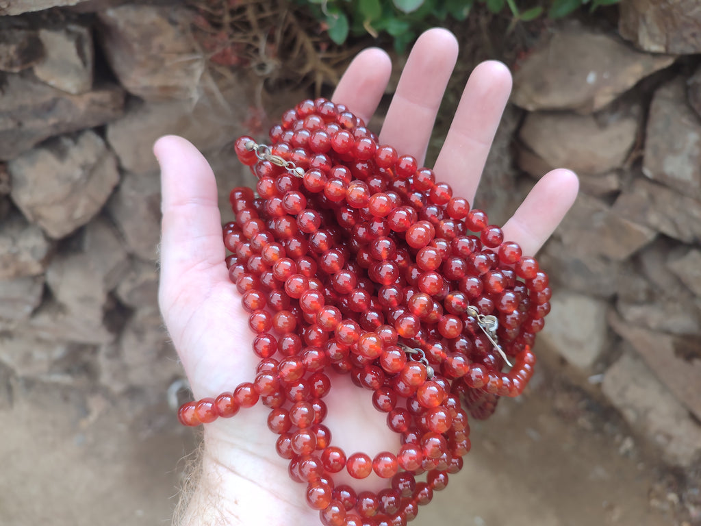 Polished Carnelian Agate Ball Shaped Beaded Necklace - Sold per Item - From Brazil - Toprock Gemstones and Minerals 