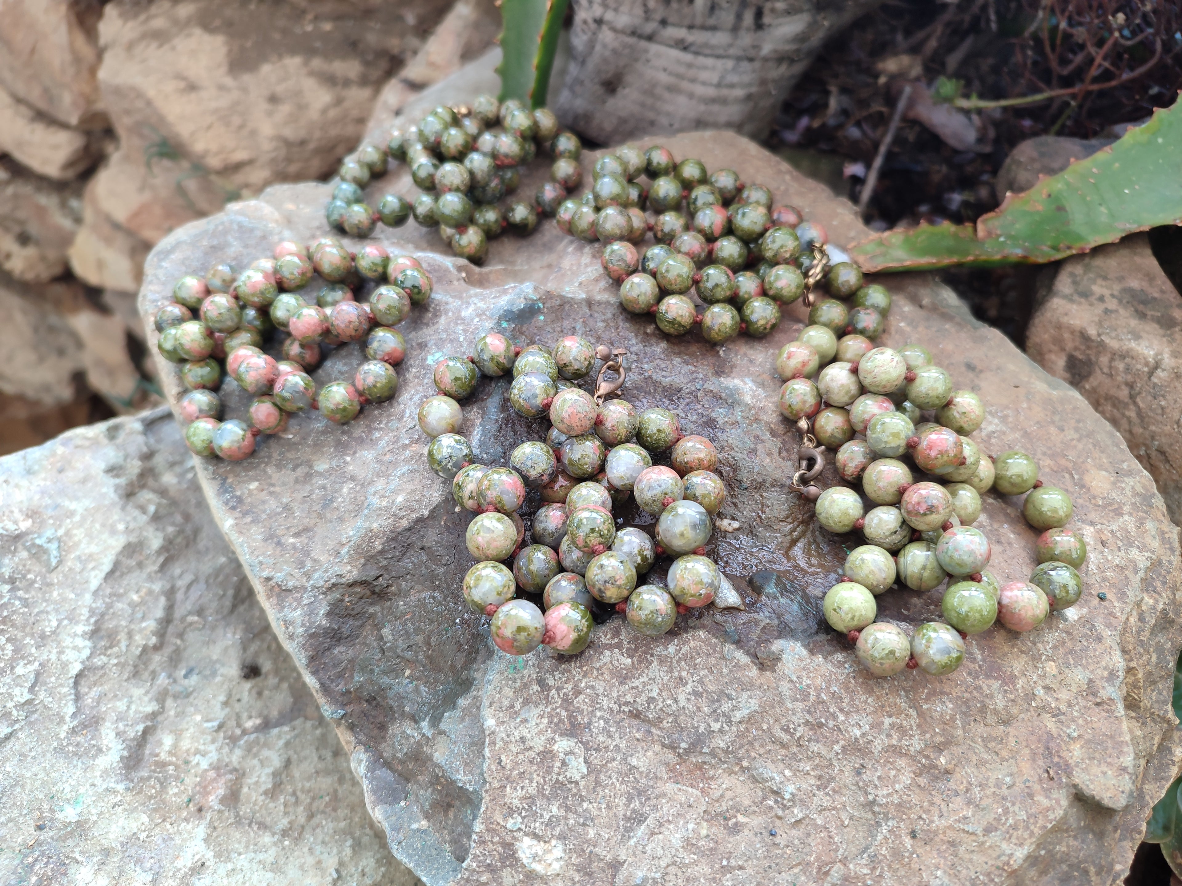 Polished Unakite Beaded Necklace - Sold Per Item - From South Africa - Toprock Gemstones and Minerals 