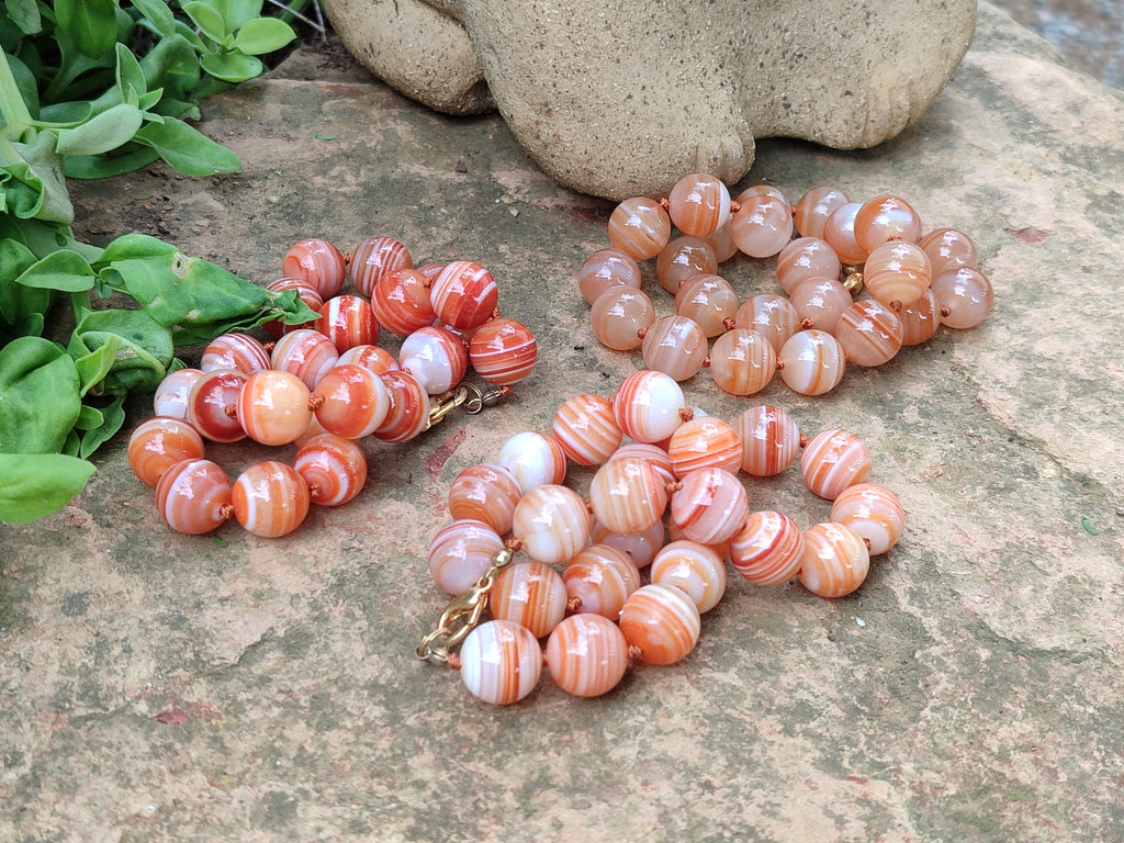 Polished Red Banded Sardonyx Tibetan Agate Bead Necklace - Sold Per Item- From Tibet - Toprock Gemstones and Minerals 
