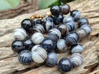 Polished Black Sardonyx Tibetan Agate Bead Necklace - Sold Per Item- From Tibet - Toprock Gemstones and Minerals 