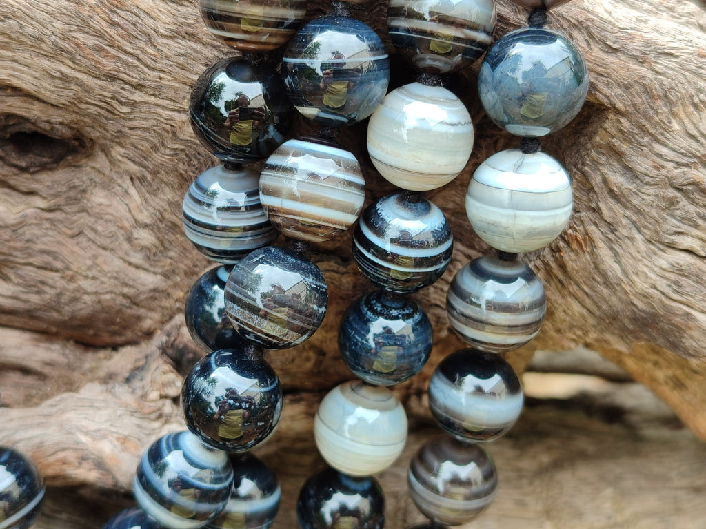Polished Black Sardonyx Tibetan Agate Bead Necklace - Sold Per Item- From Tibet - Toprock Gemstones and Minerals 