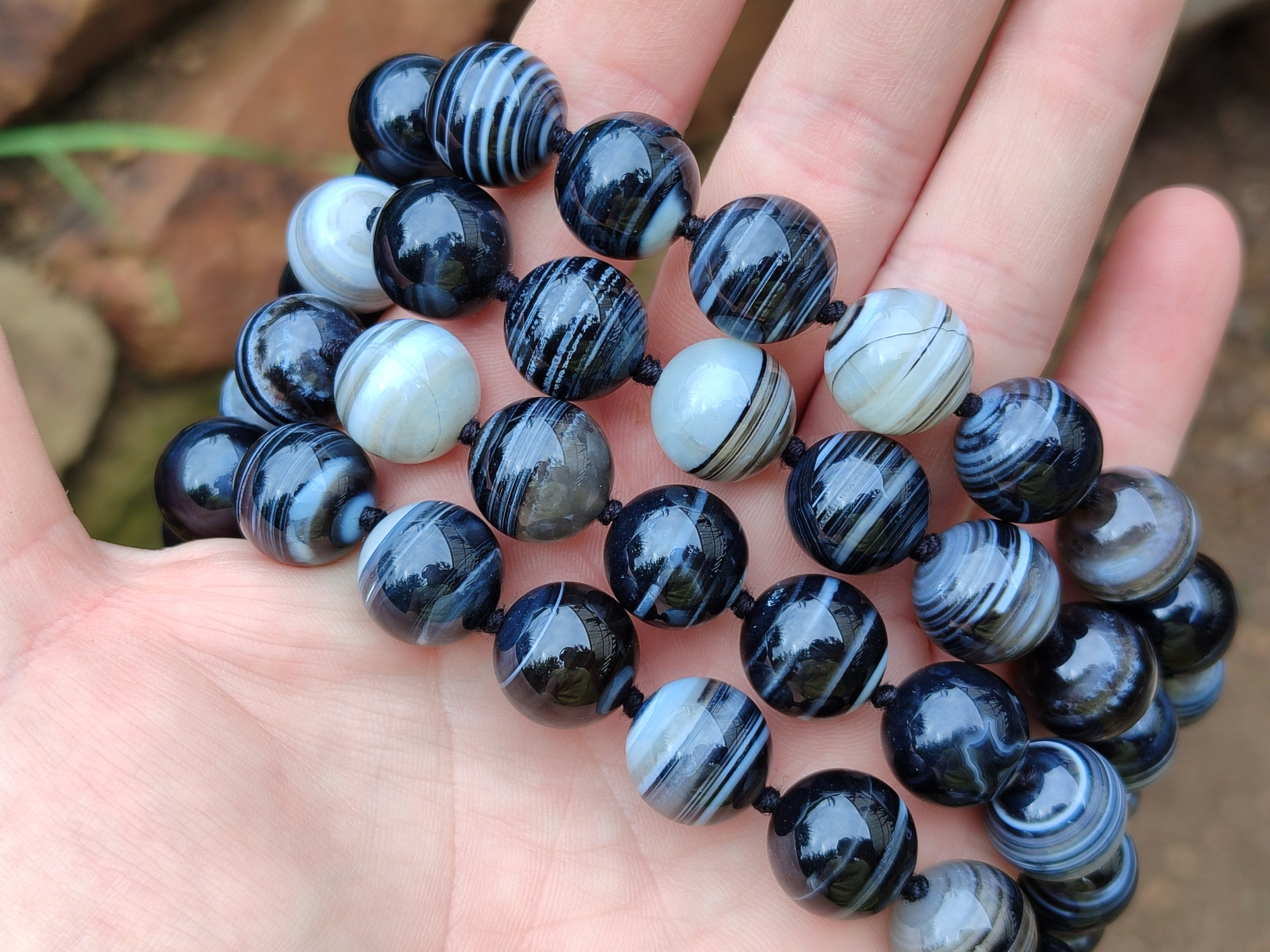 Polished Black Sardonyx Tibetan Agate Bead Necklace - Sold Per Item- From Tibet - Toprock Gemstones and Minerals 