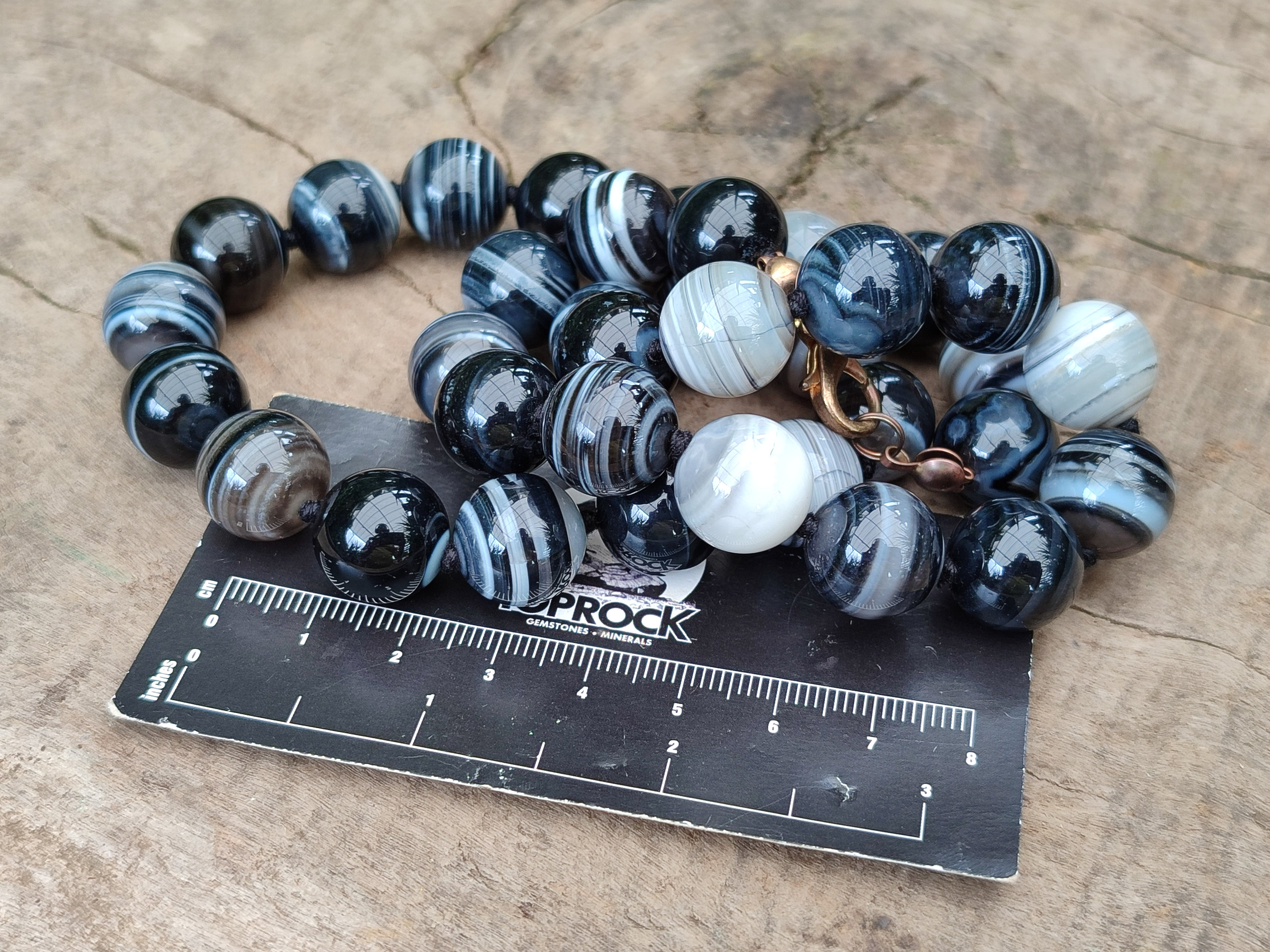Polished Black Sardonyx Tibetan Agate Bead Necklace - Sold Per Item- From Tibet - Toprock Gemstones and Minerals 