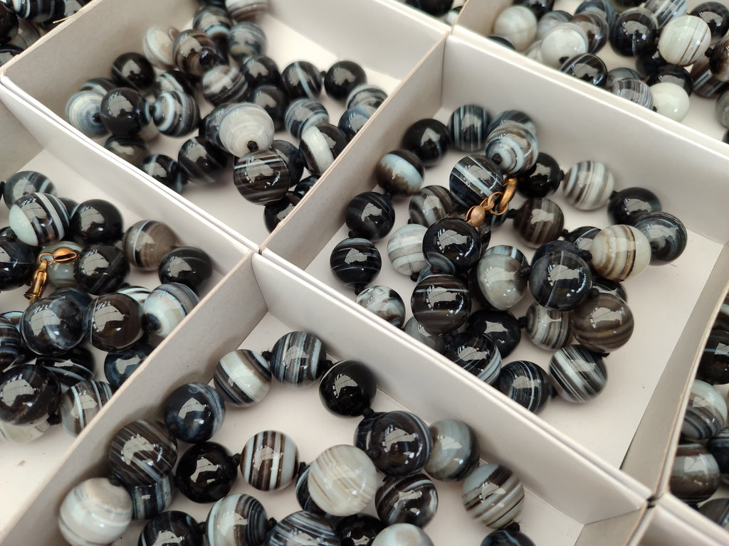 Polished Black Sardonyx Tibetan Agate Bead Necklace - Sold Per Item- From Tibet - Toprock Gemstones and Minerals 