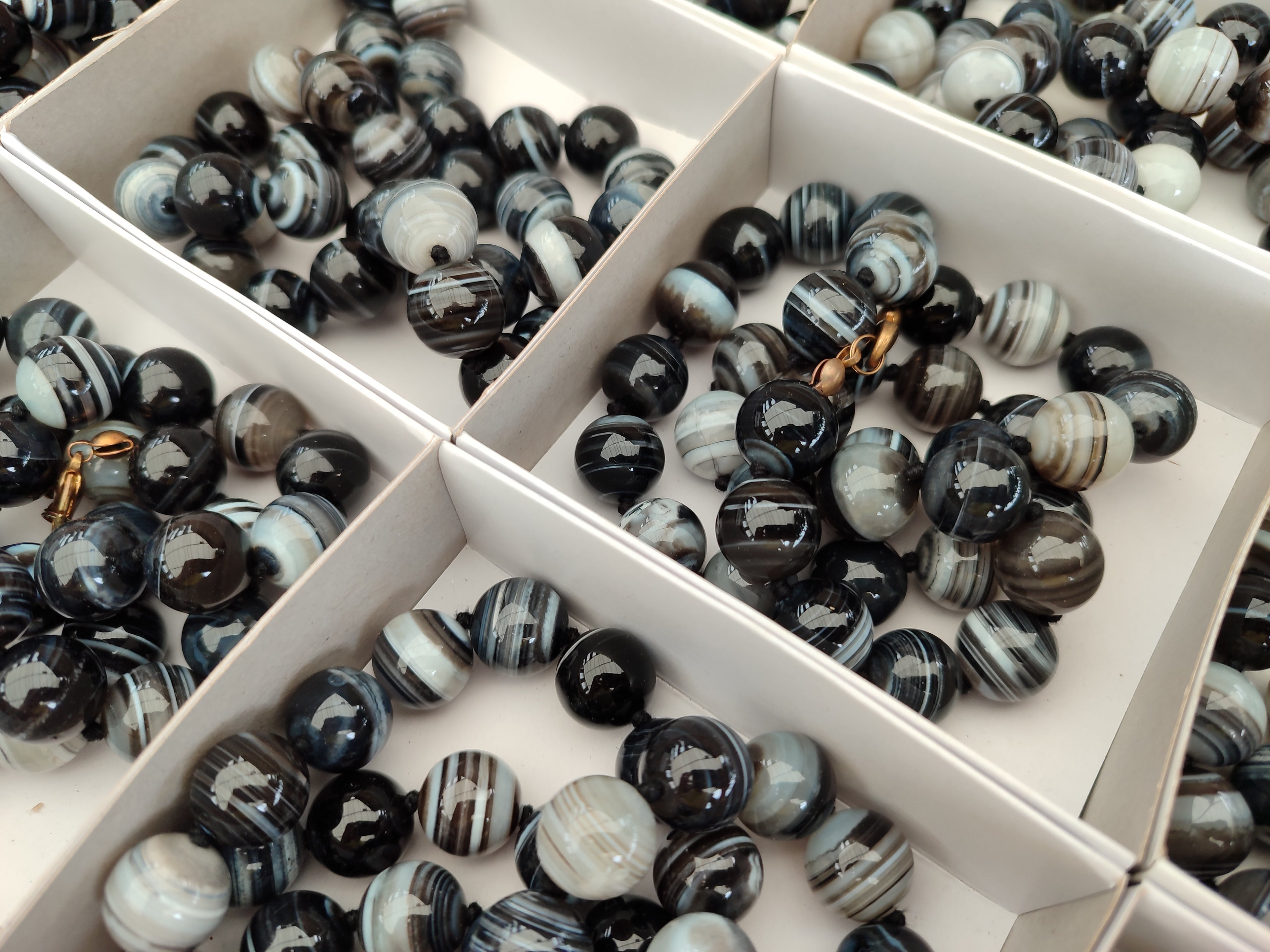 Polished Black Sardonyx Tibetan Agate Bead Necklace - Sold Per Item- From Tibet - Toprock Gemstones and Minerals 