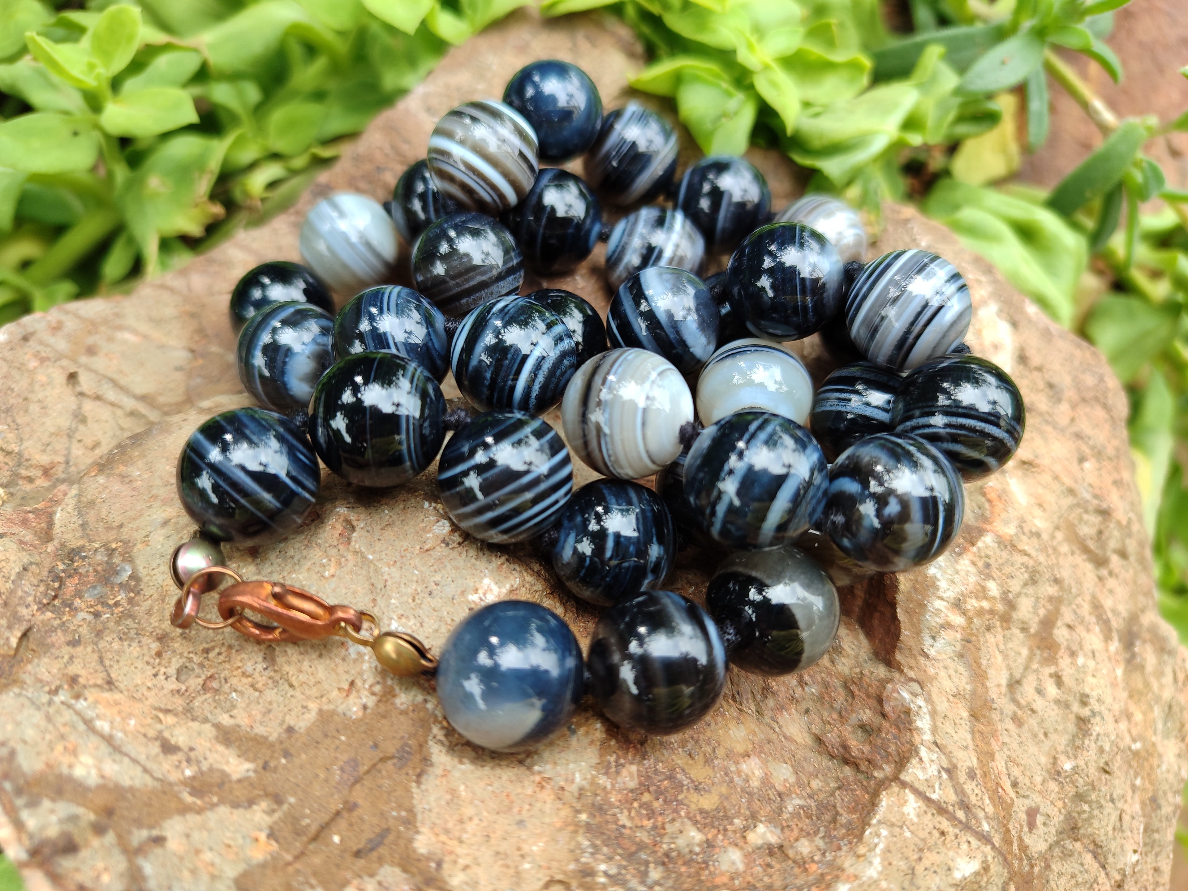 Polished Black Sardonyx Tibetan Agate Bead Necklace - Sold Per Item- From Tibet - Toprock Gemstones and Minerals 